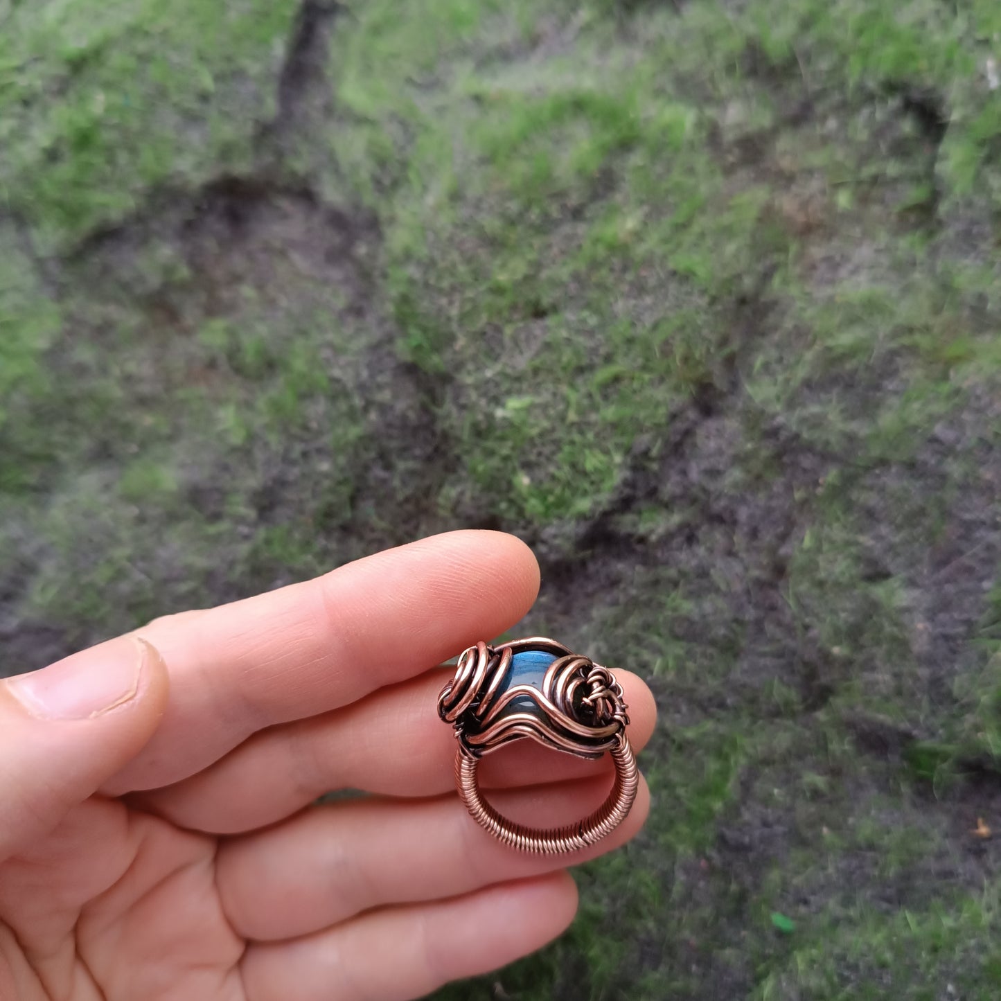 Size 6 Blue labradorite copper ring