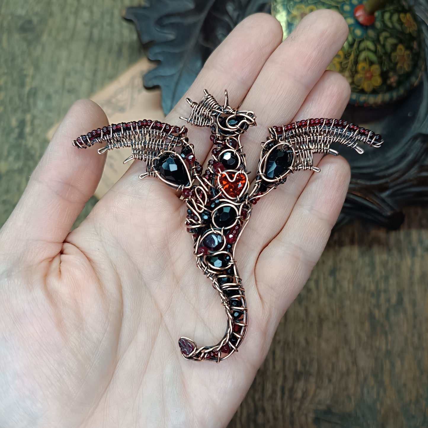 Red heart dragon pendant