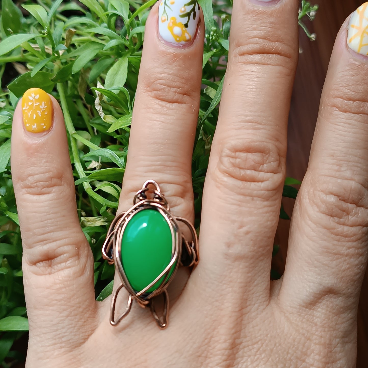 Green jade turtle ring. Size 5 US