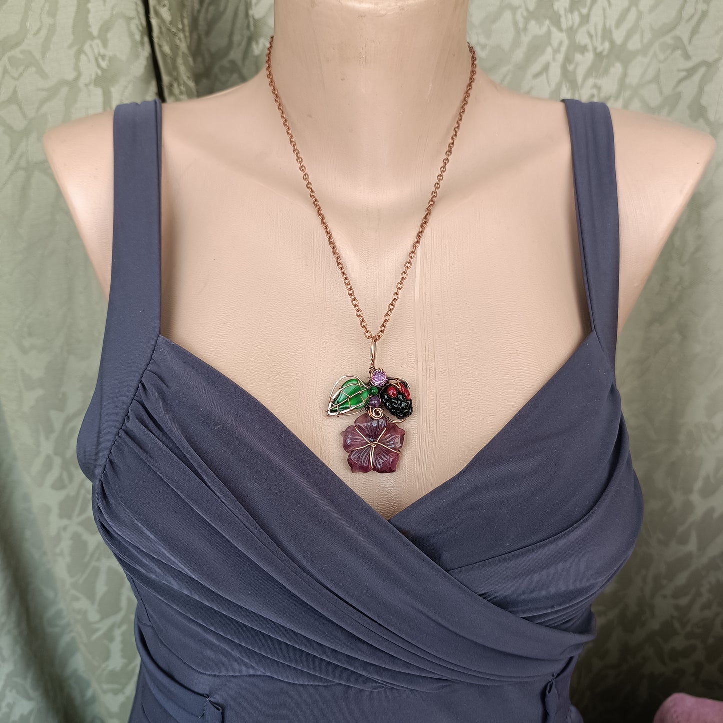 Fluorite flower and blackberry necklace
