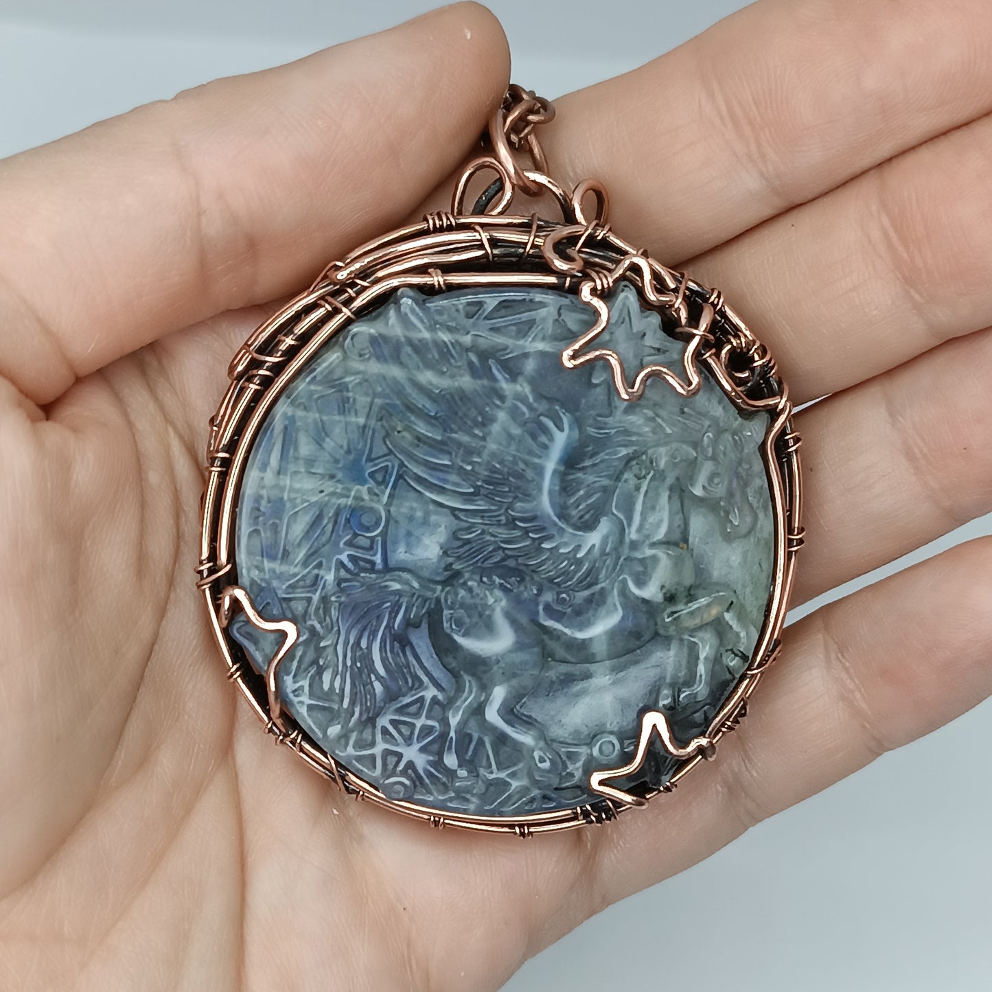 Grey labradorite pegasus unicorn necklace