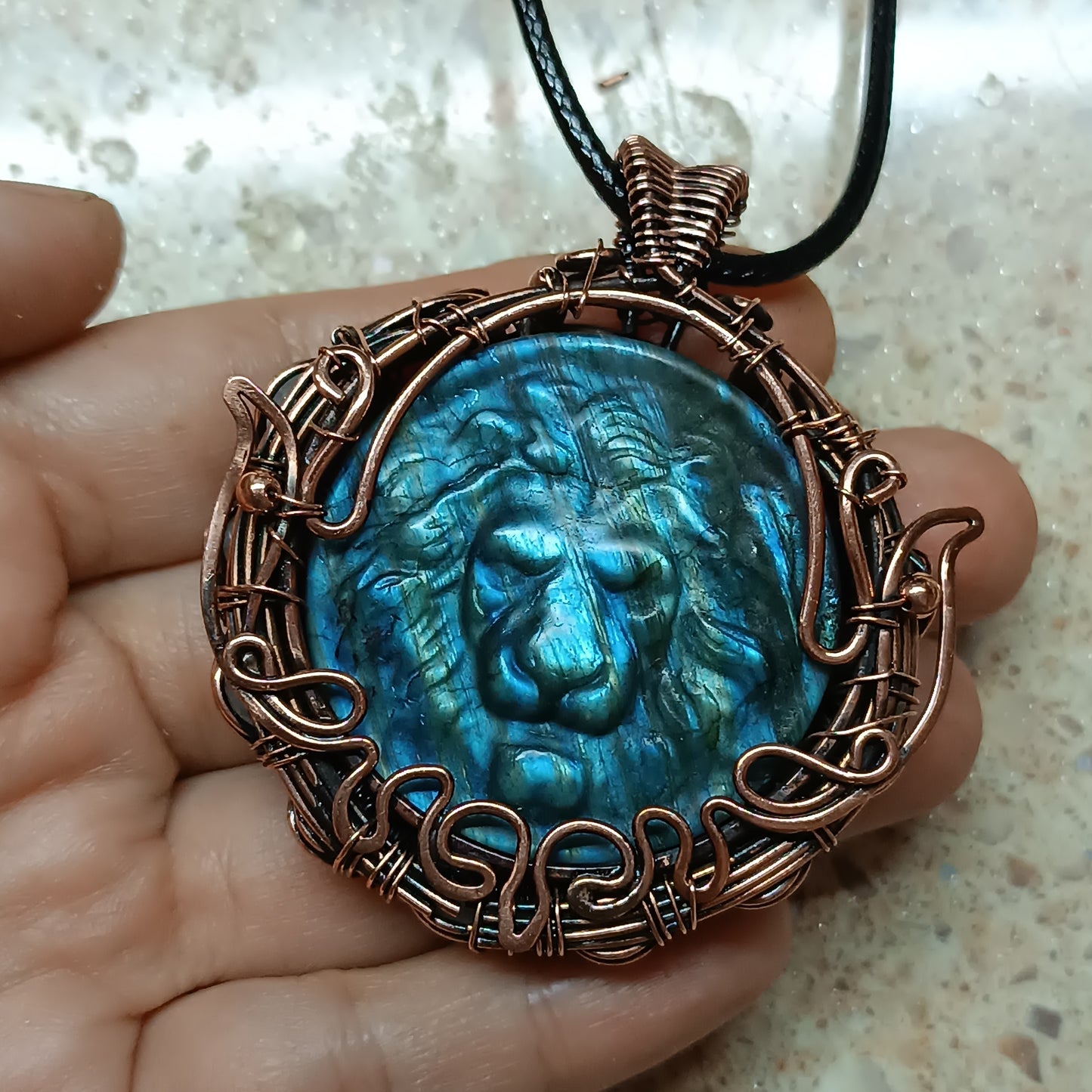 Regal lion. Blue labradorite necklace
