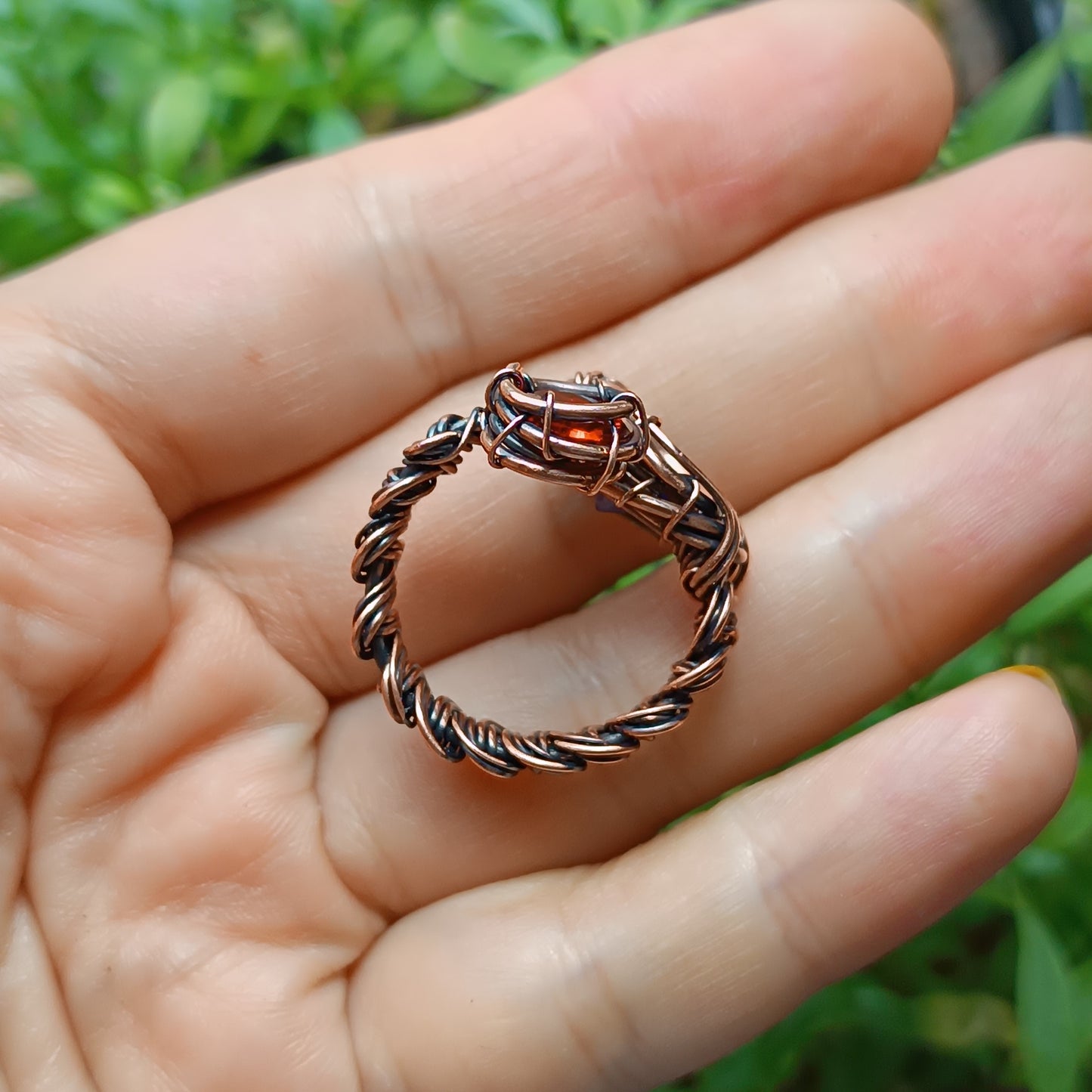 Red and blue CZ ring. Adjustable