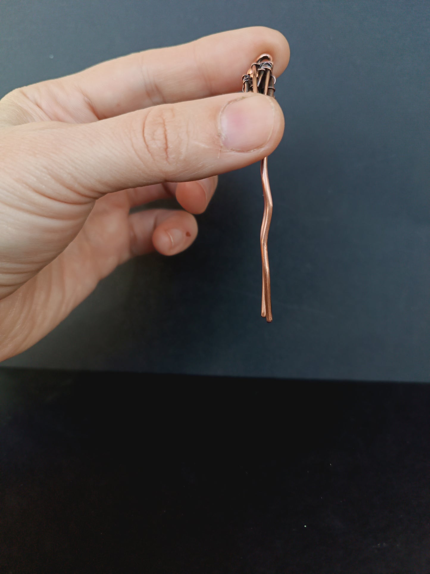 Heart shaped dark blue labradorite hair pin.