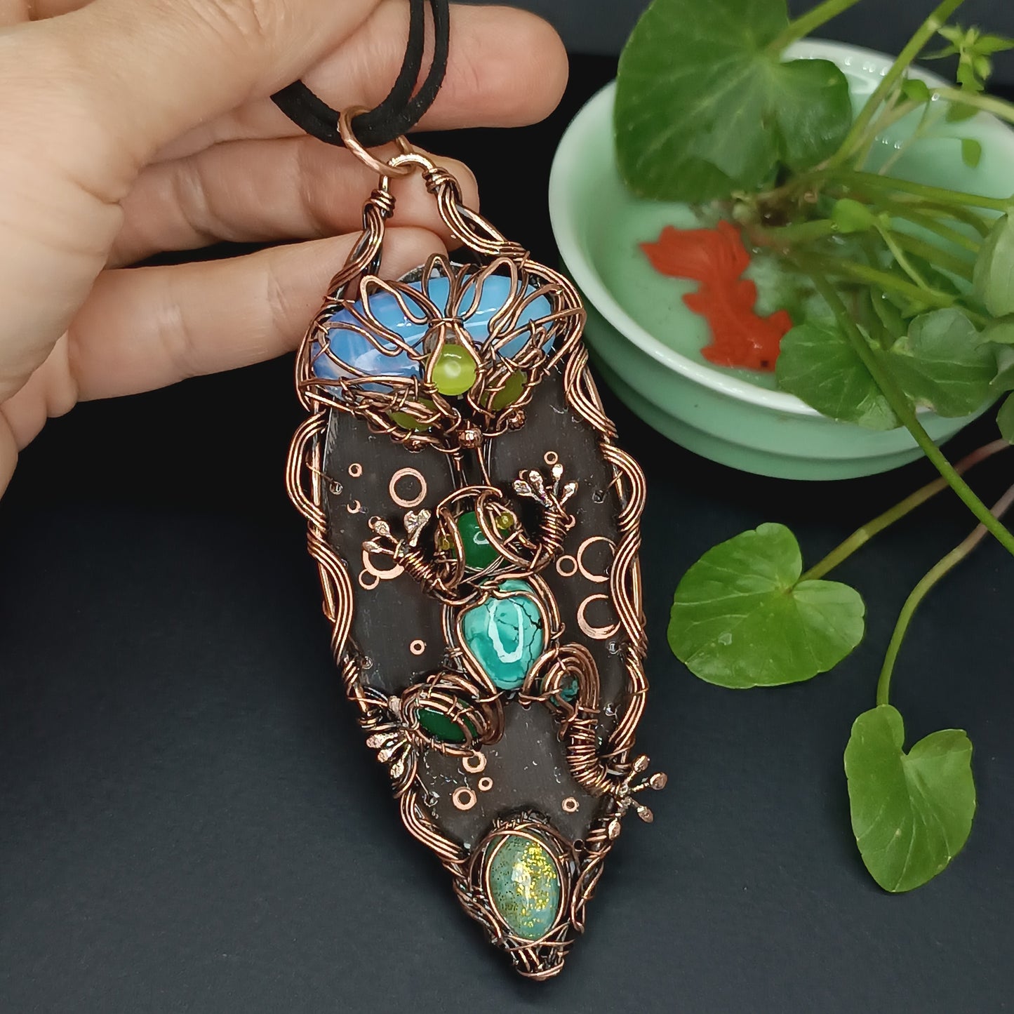 Frog and water lily necklace