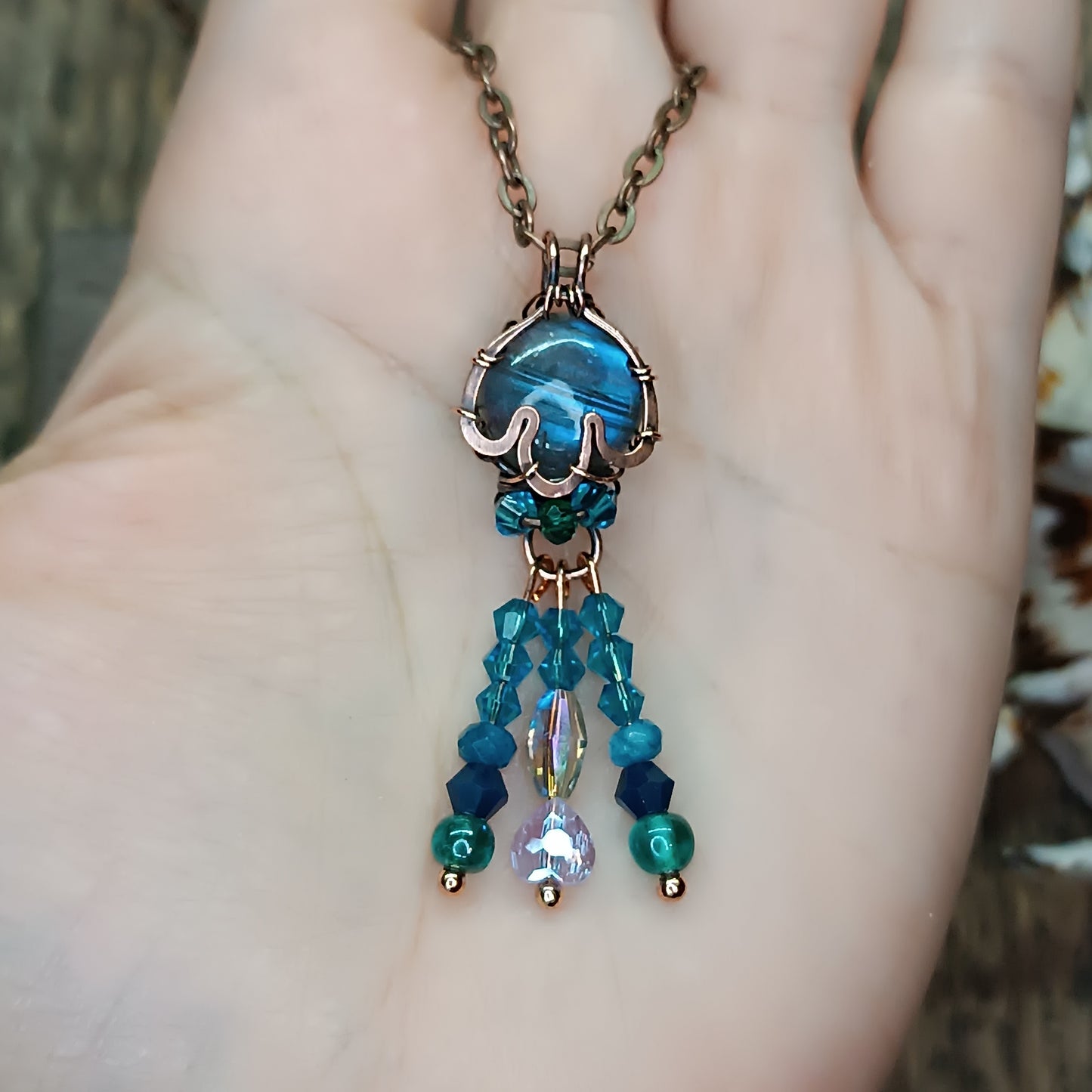 Blue labradorite jellyfish pendant 🪼