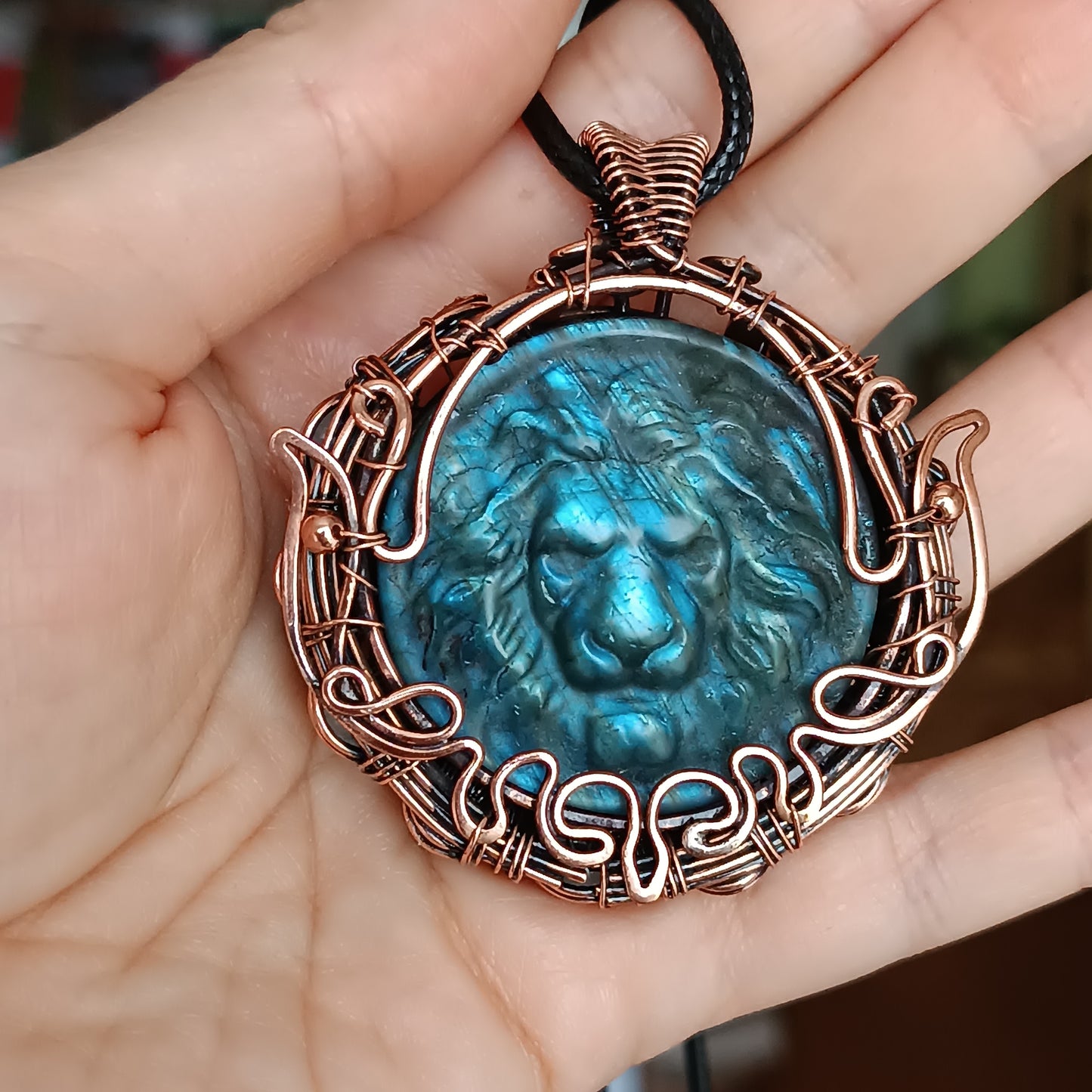 Regal lion. Blue labradorite necklace