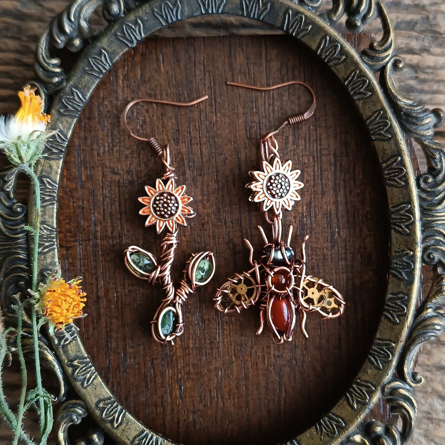 Sunflower honey bee earrings