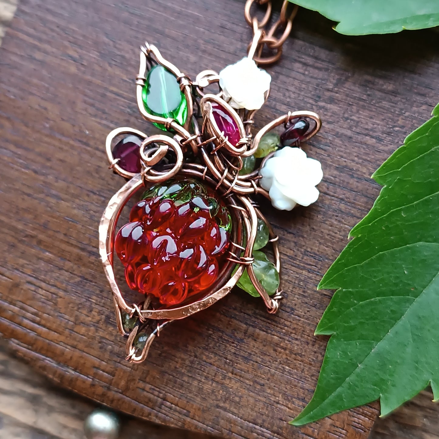Glass raspberry necklace