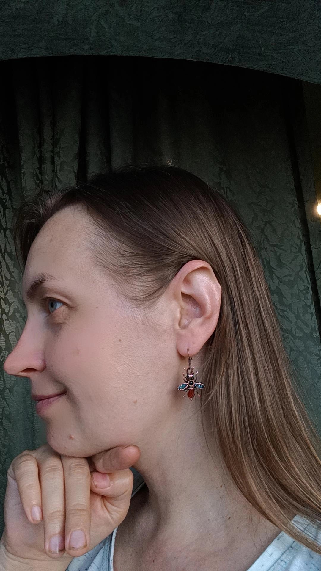 SET of blue winged bee earrings and bee charm.
