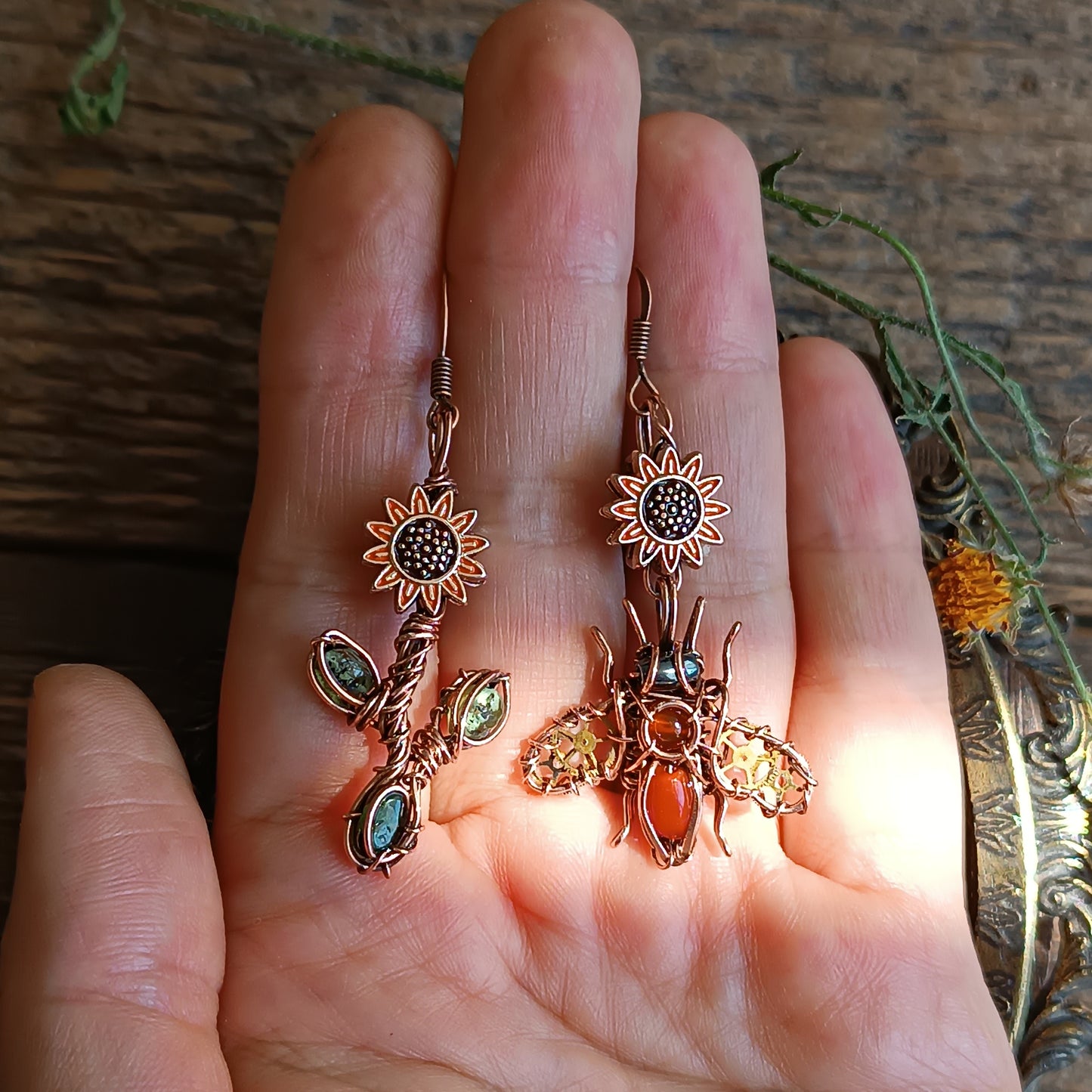 Sunflower honey bee earrings