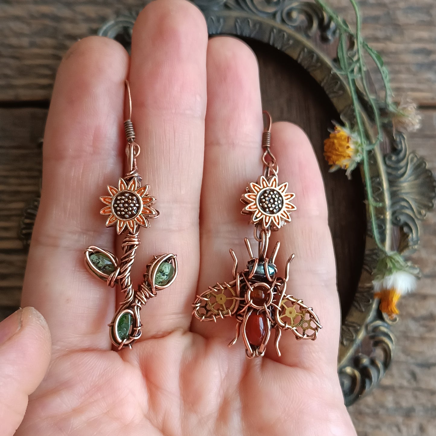 Sunflower honey bee earrings
