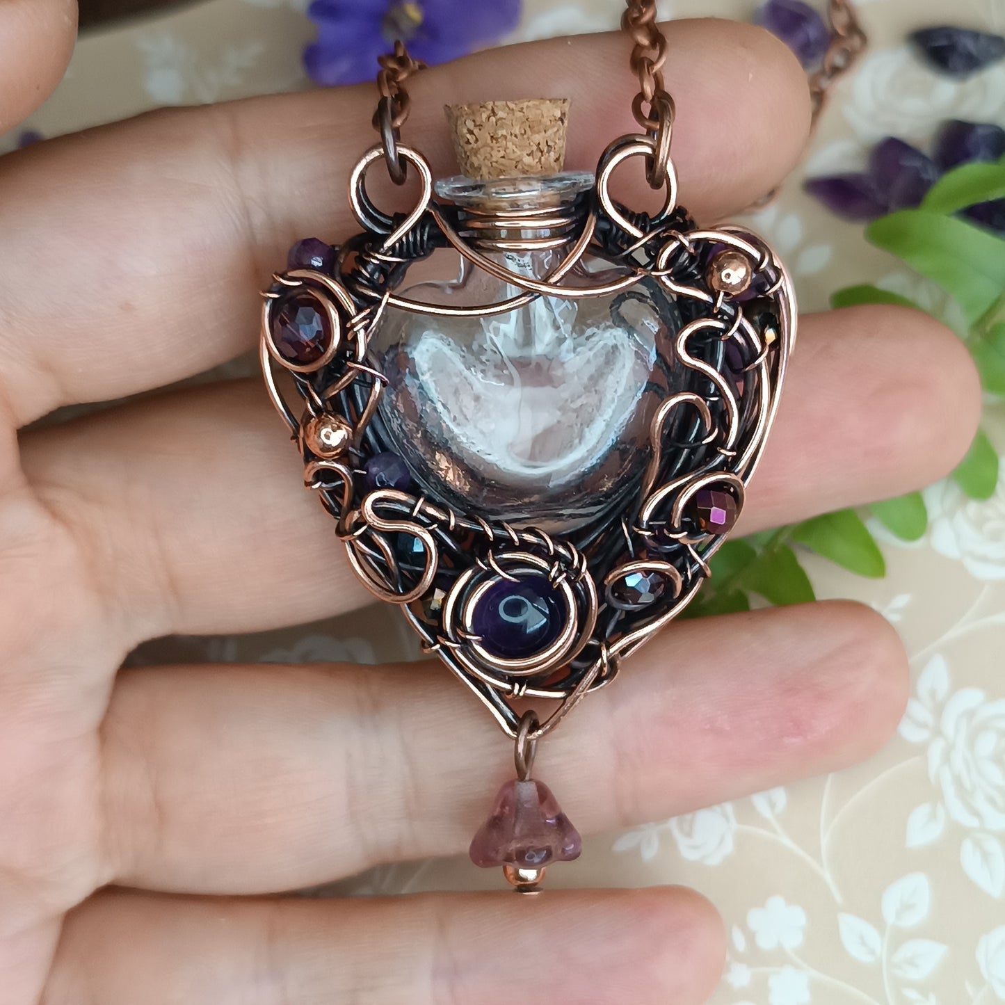 Dance of violets. Vial necklace