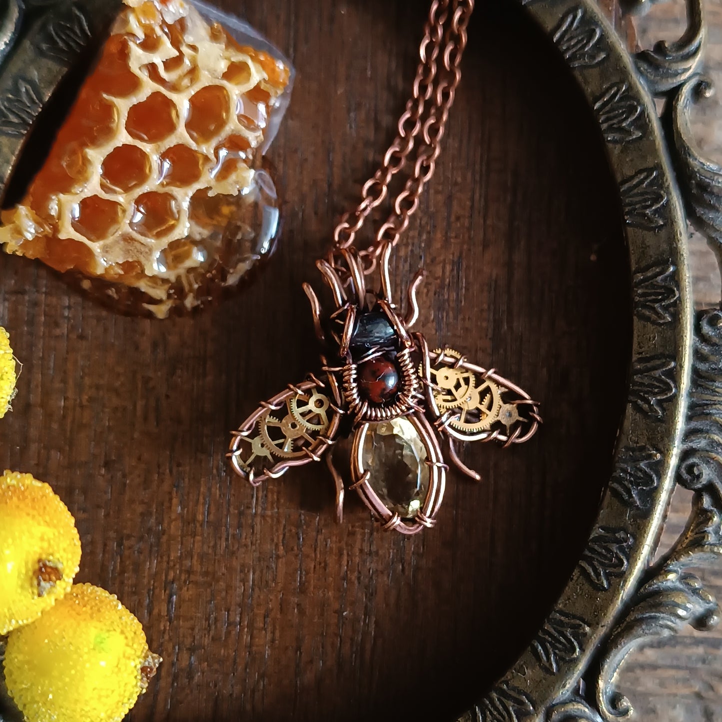 Golden wings bee pendant