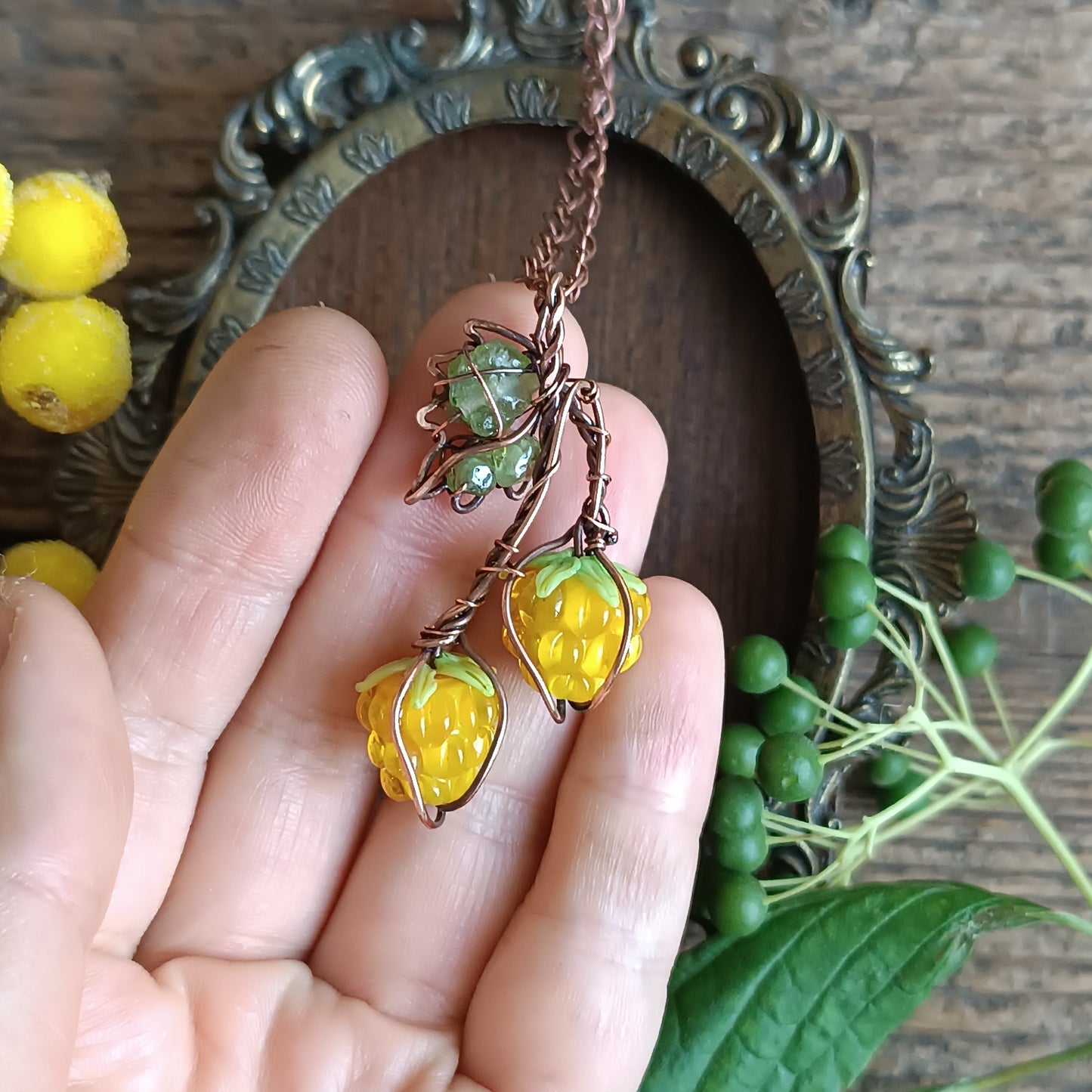 Yellow raspberry pendant