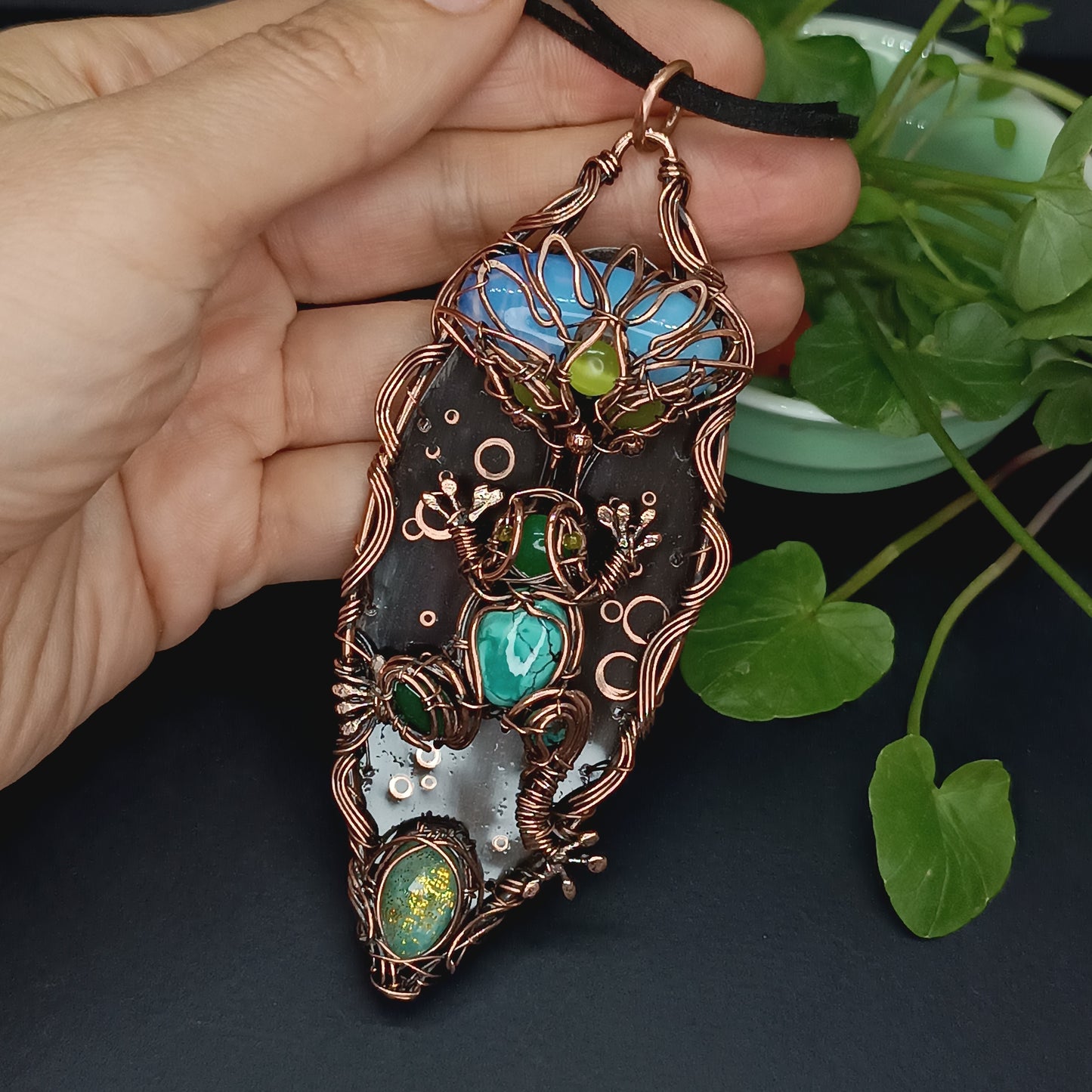 Frog and water lily necklace