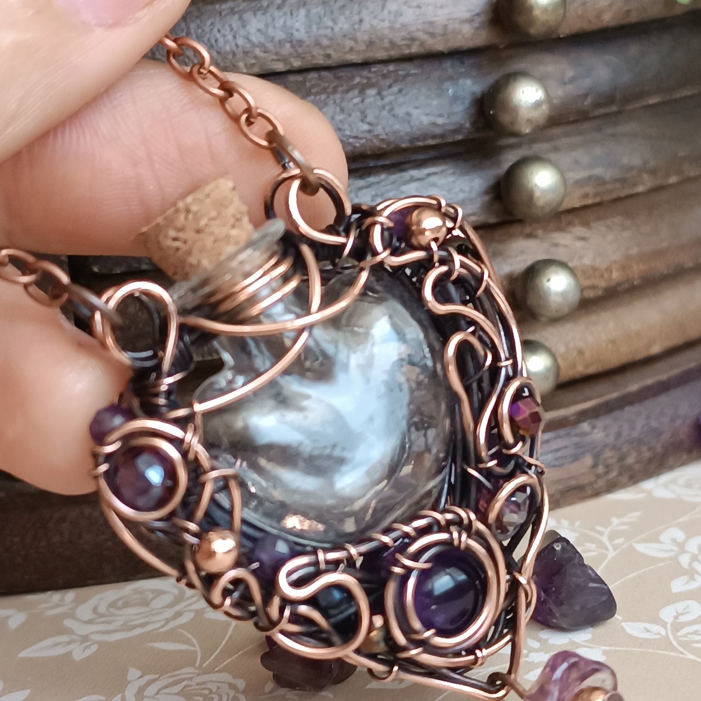 Dance of violets. Vial necklace