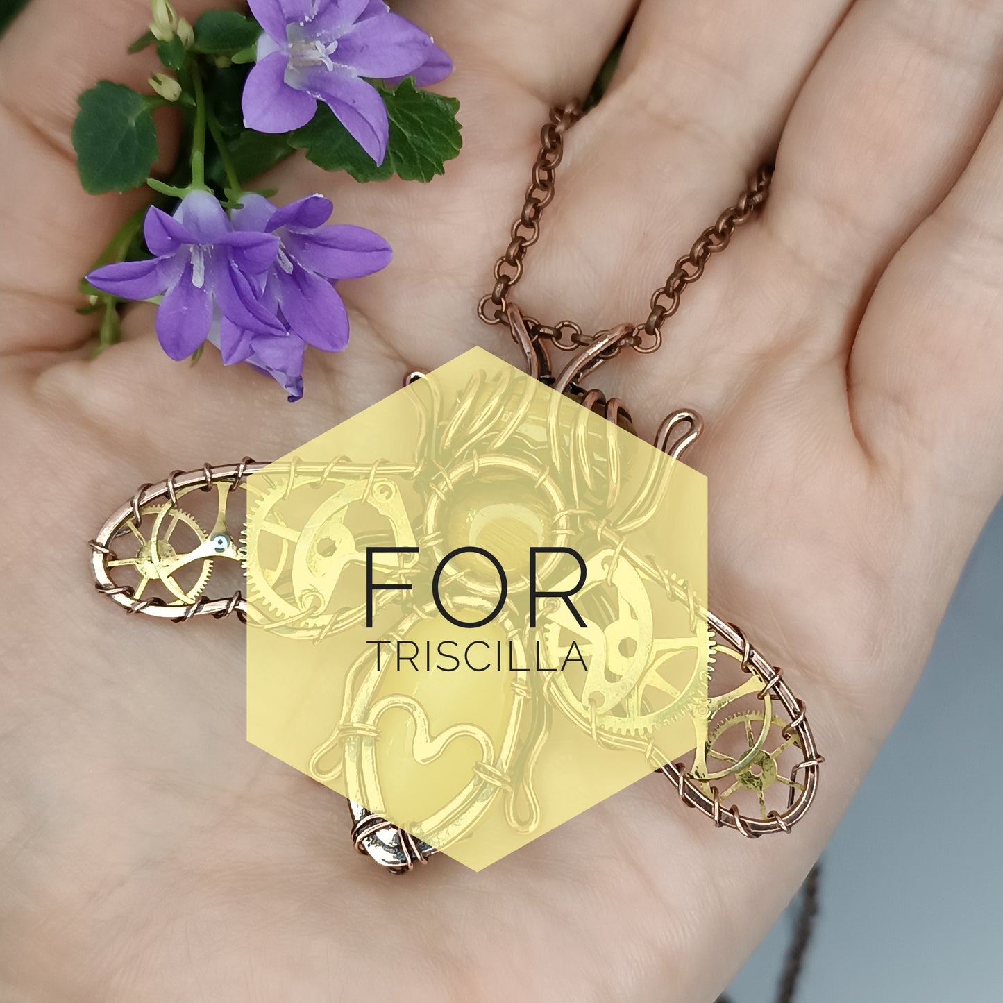 Honey bee necklace with watch cogs