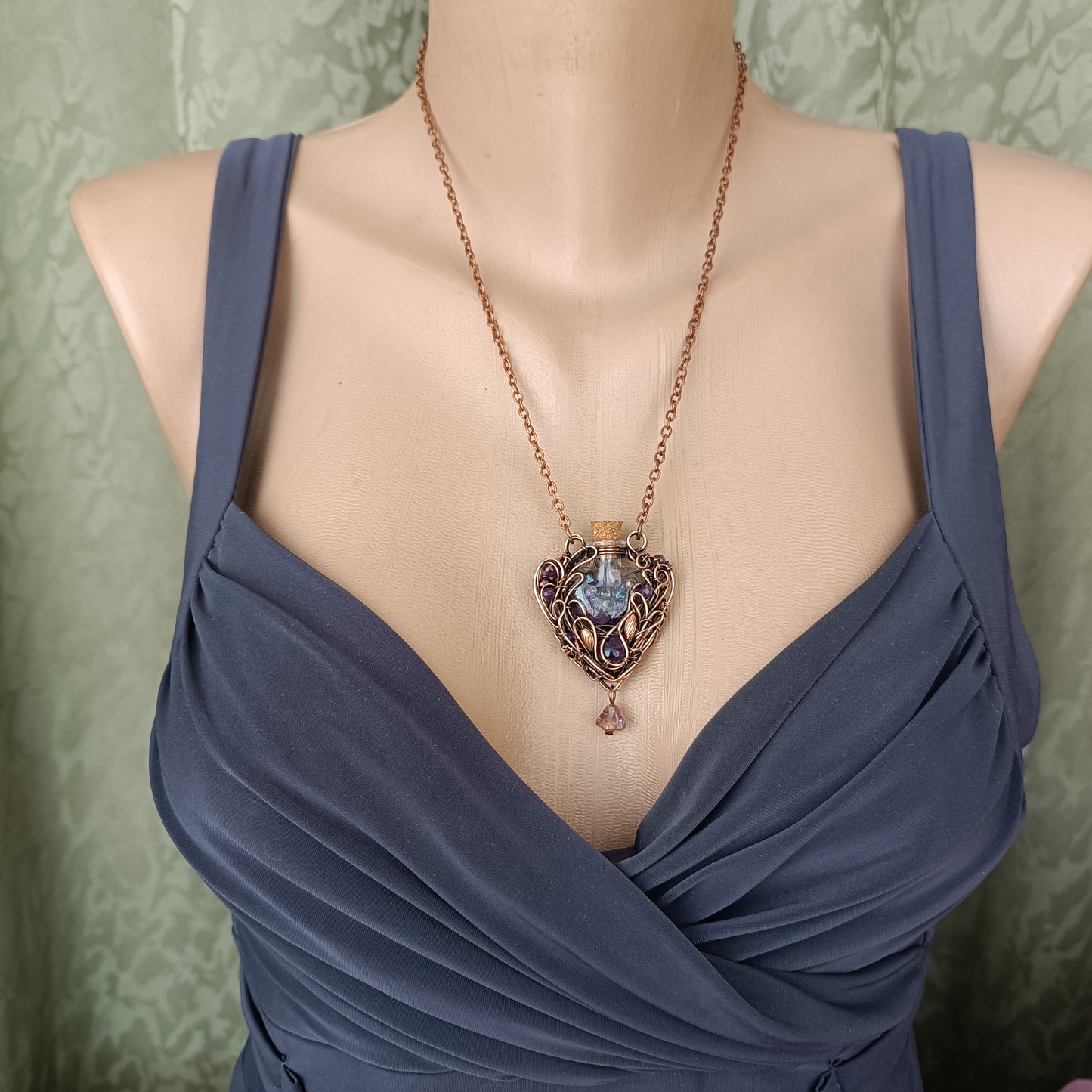 Dance of violets. Vial necklace