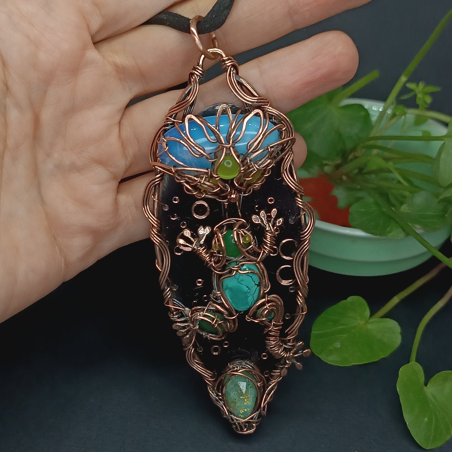 Frog and water lily necklace
