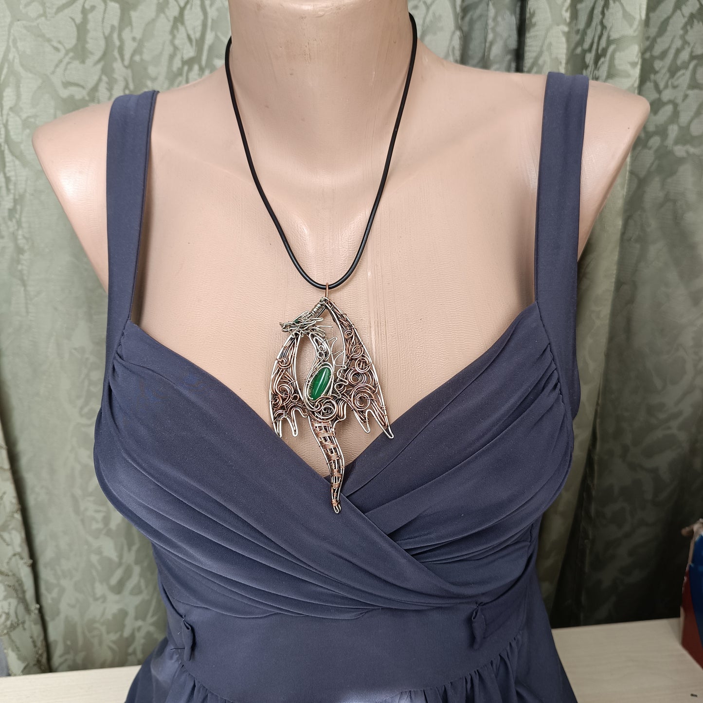 Silver and copper dragon necklace