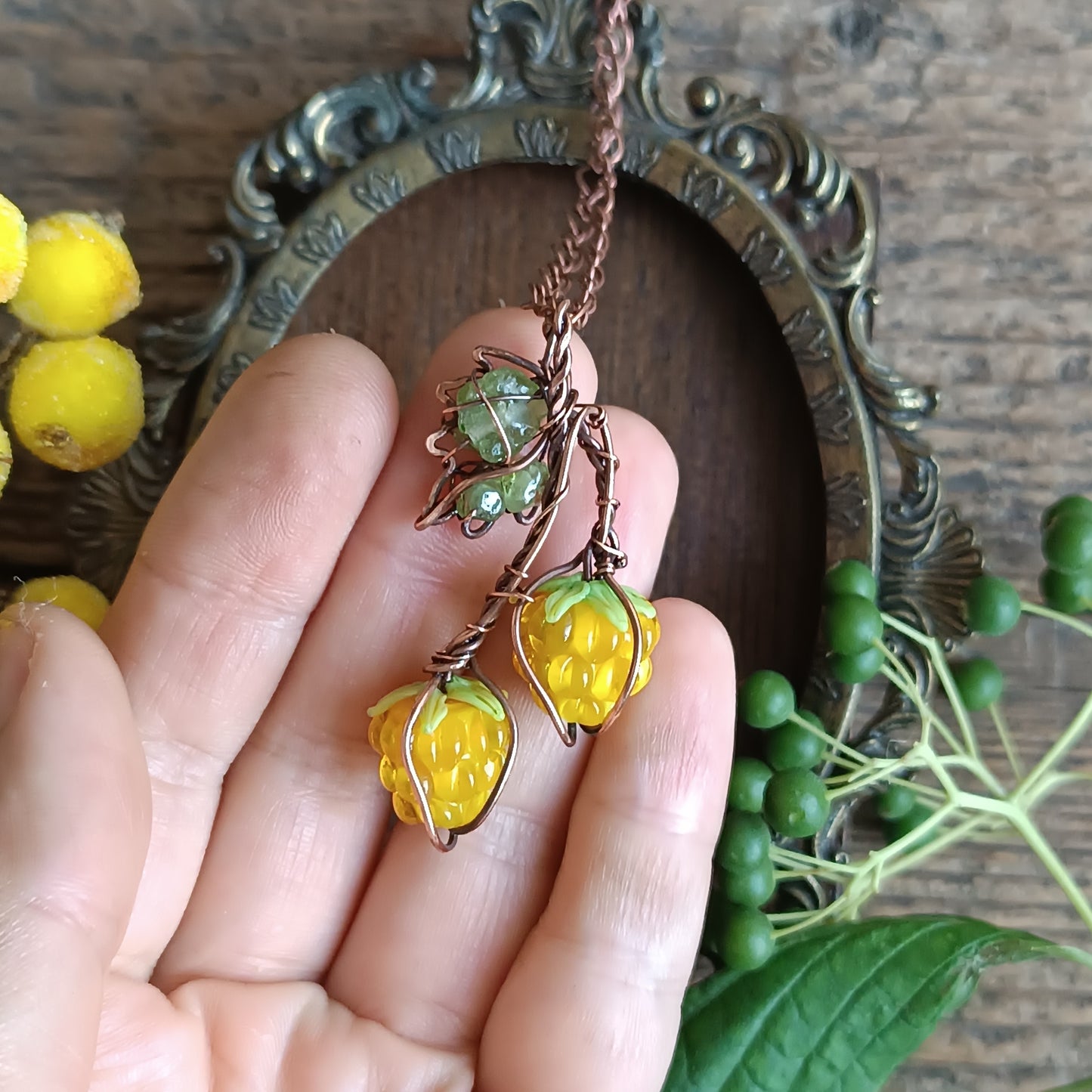 Yellow raspberry pendant