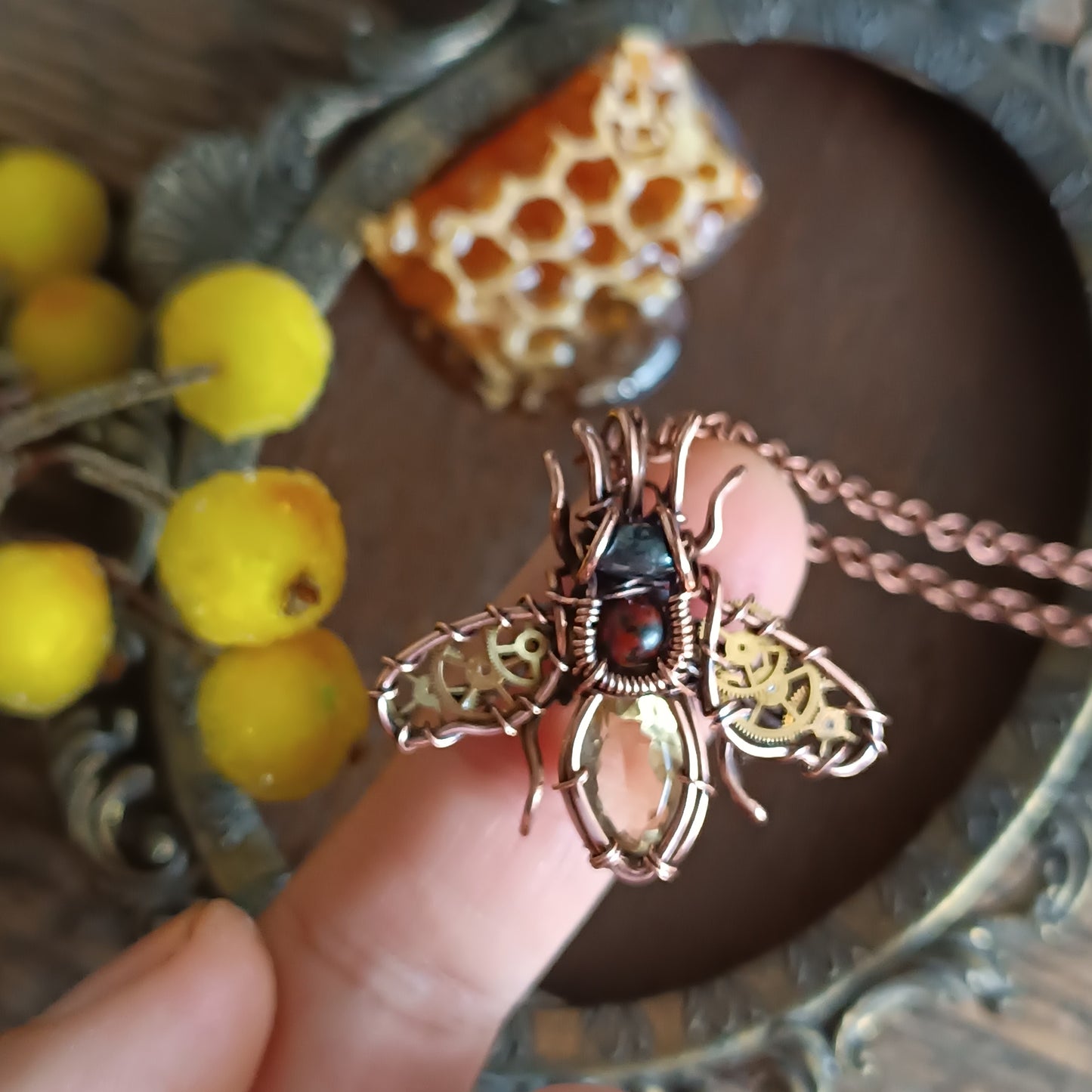 Golden wings bee pendant