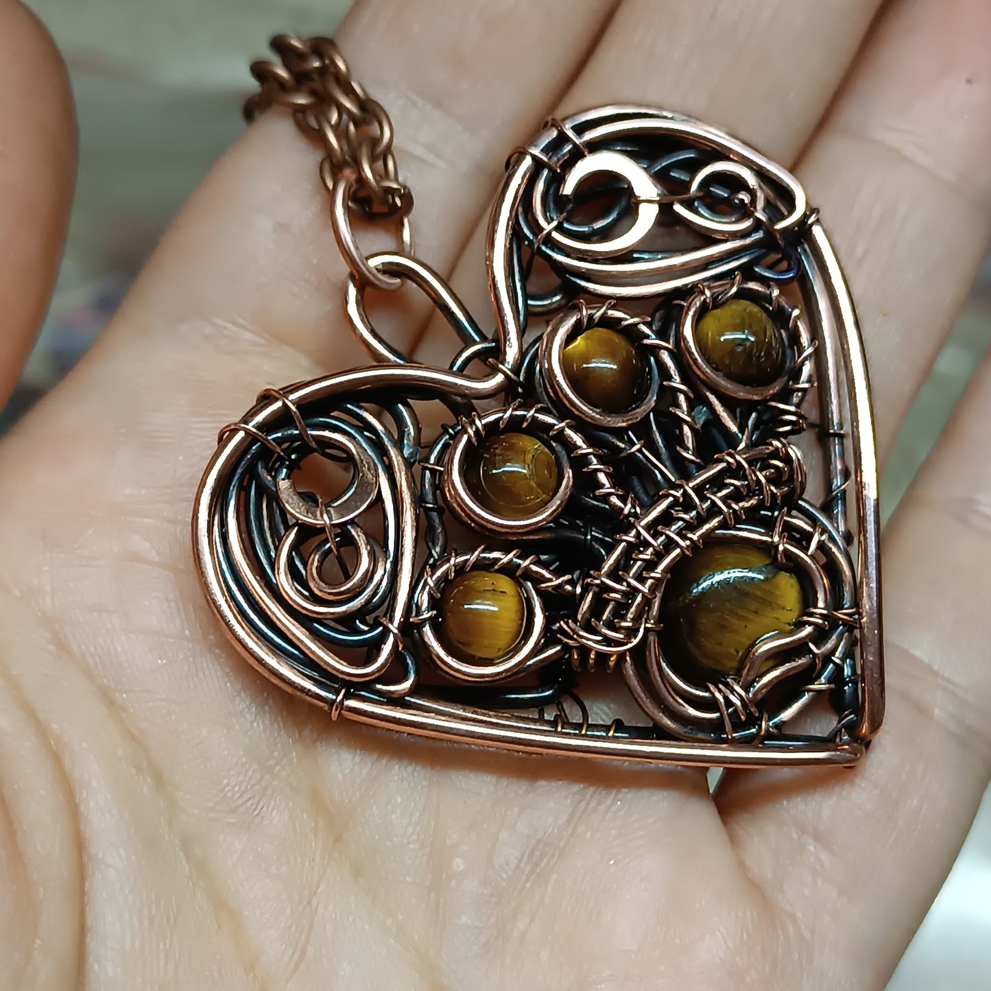 Tiger eye paw heart necklace