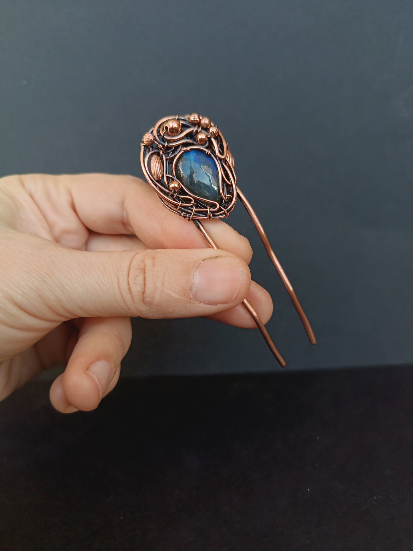 Tear drop blue labradorite hair pin