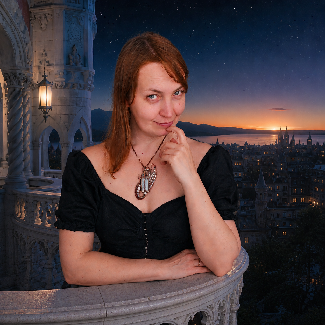 The ballad of the Pearl Dragon and the Moonstone Castle. Wire wrapped necklace