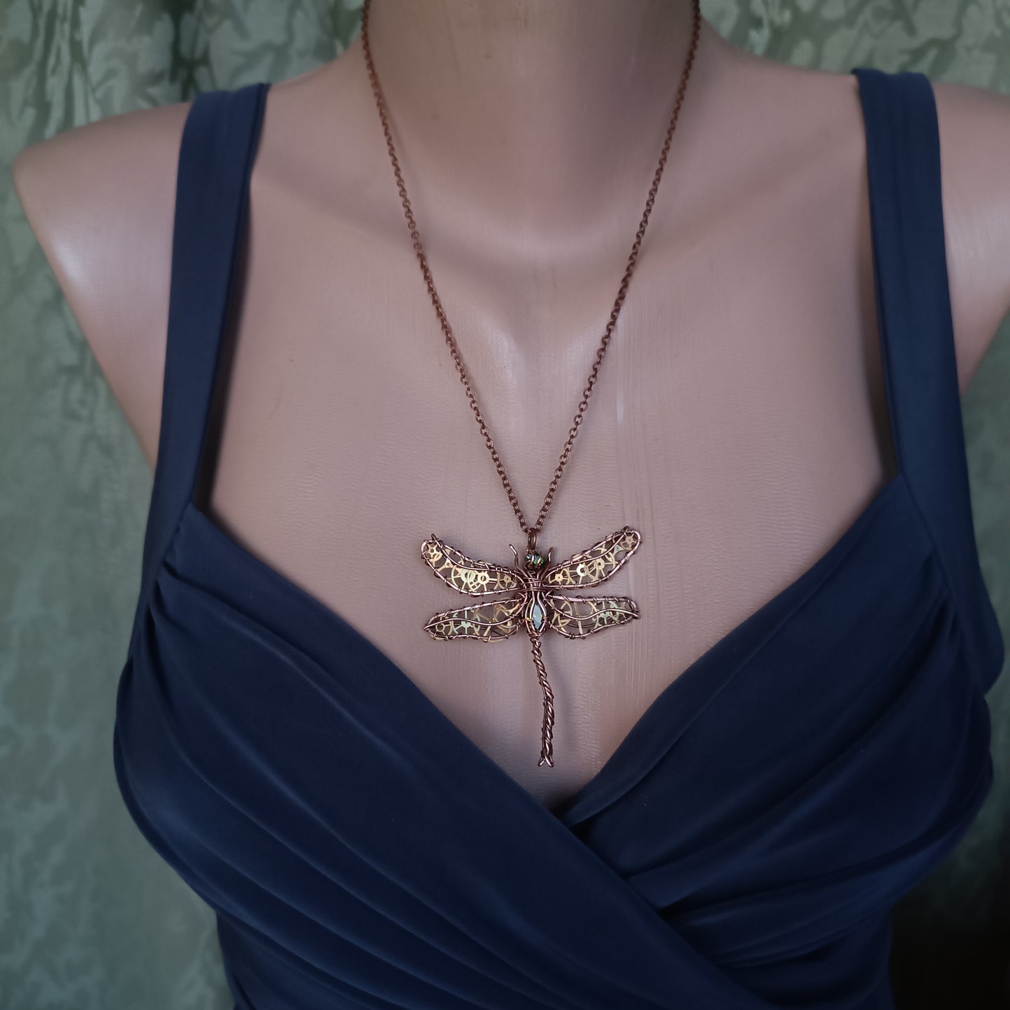 Olivia. Golden cogs Dragonfly pendant