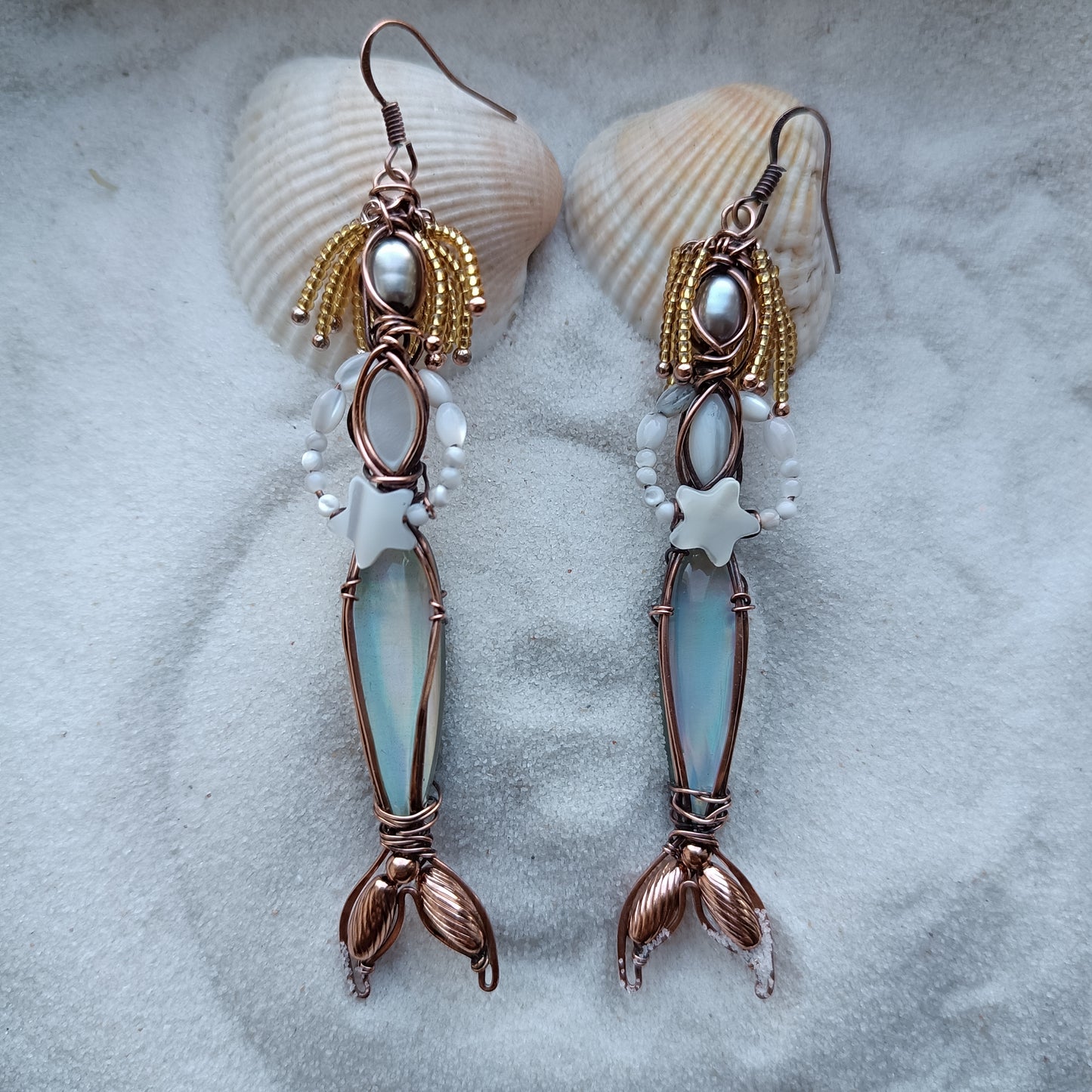 Mermaid seasters dangling earrings
