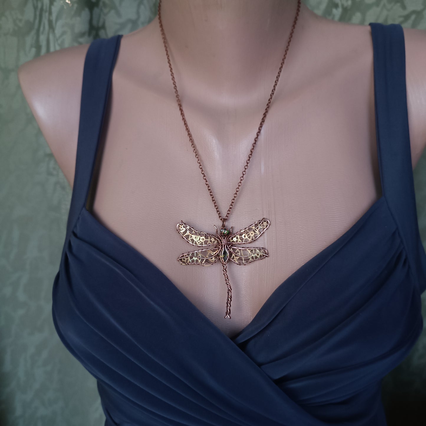 Olivia. Golden cogs Dragonfly pendant