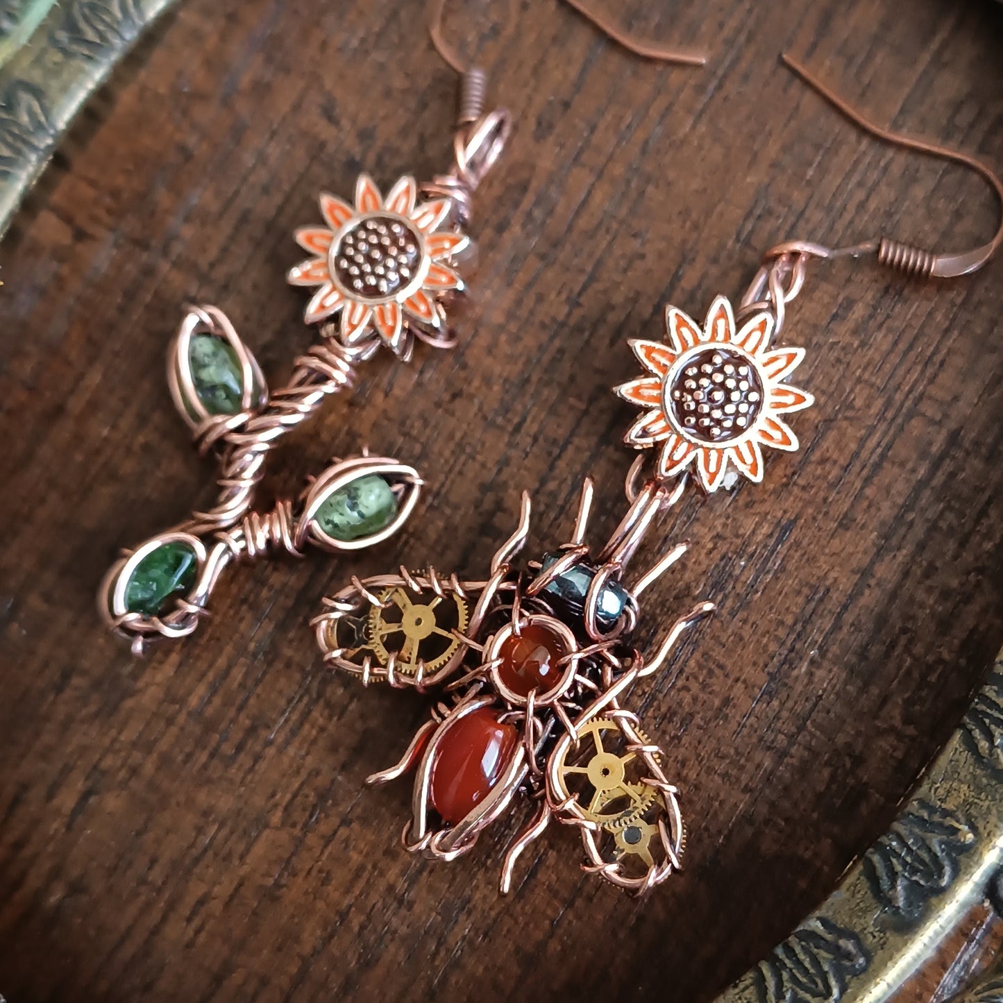 Sunflower honey bee earrings