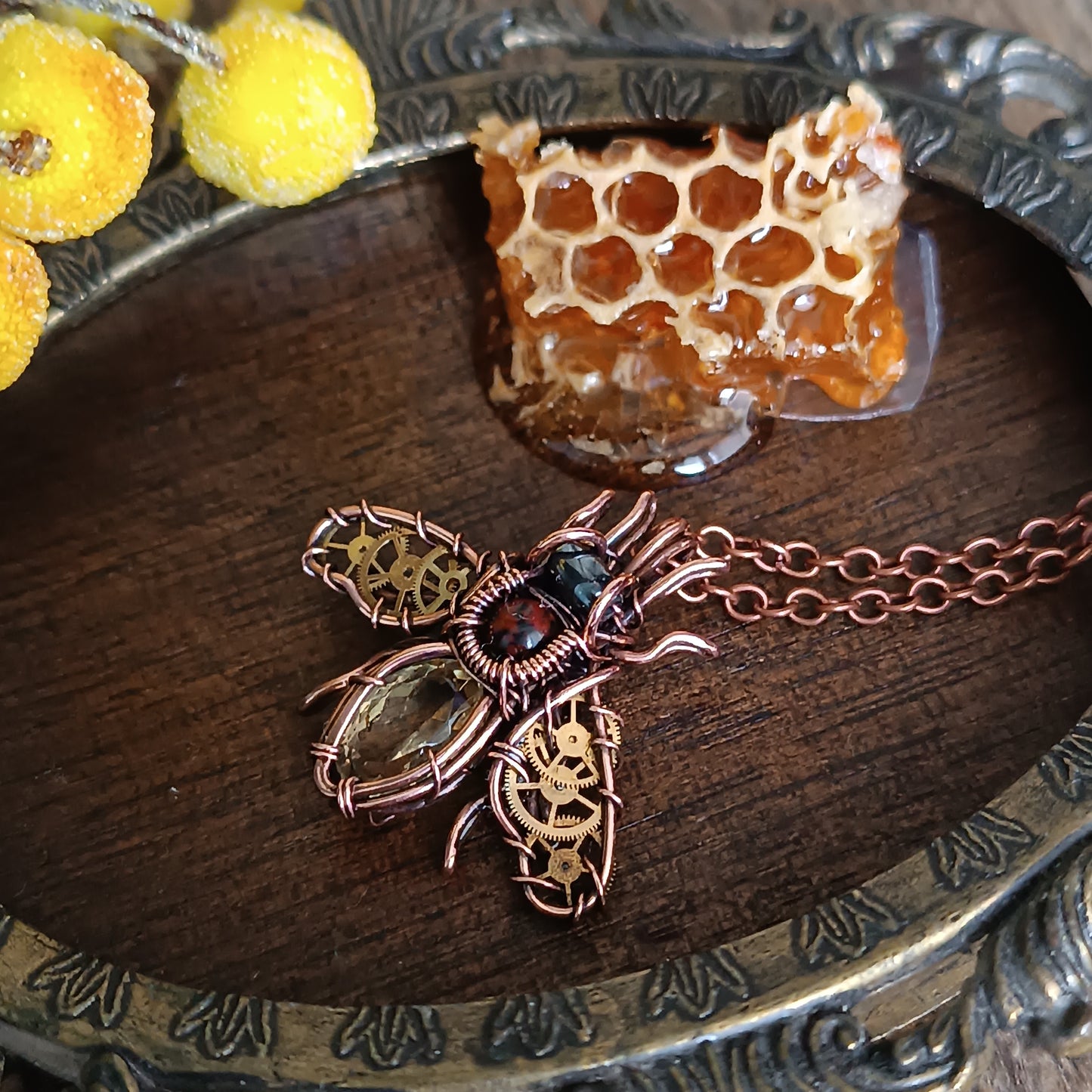 Golden wings bee pendant