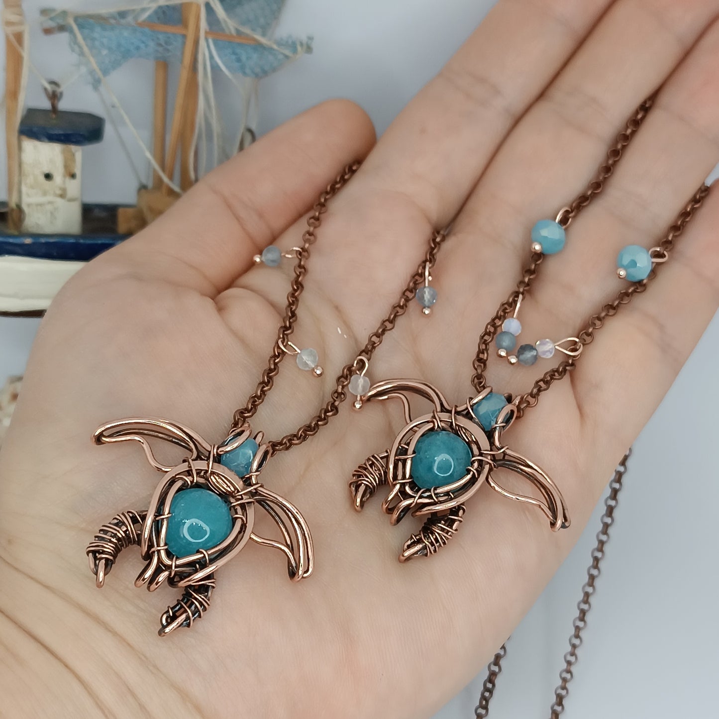 A pair of sea turtle charms. Bestie pendant. Matching necklaces.