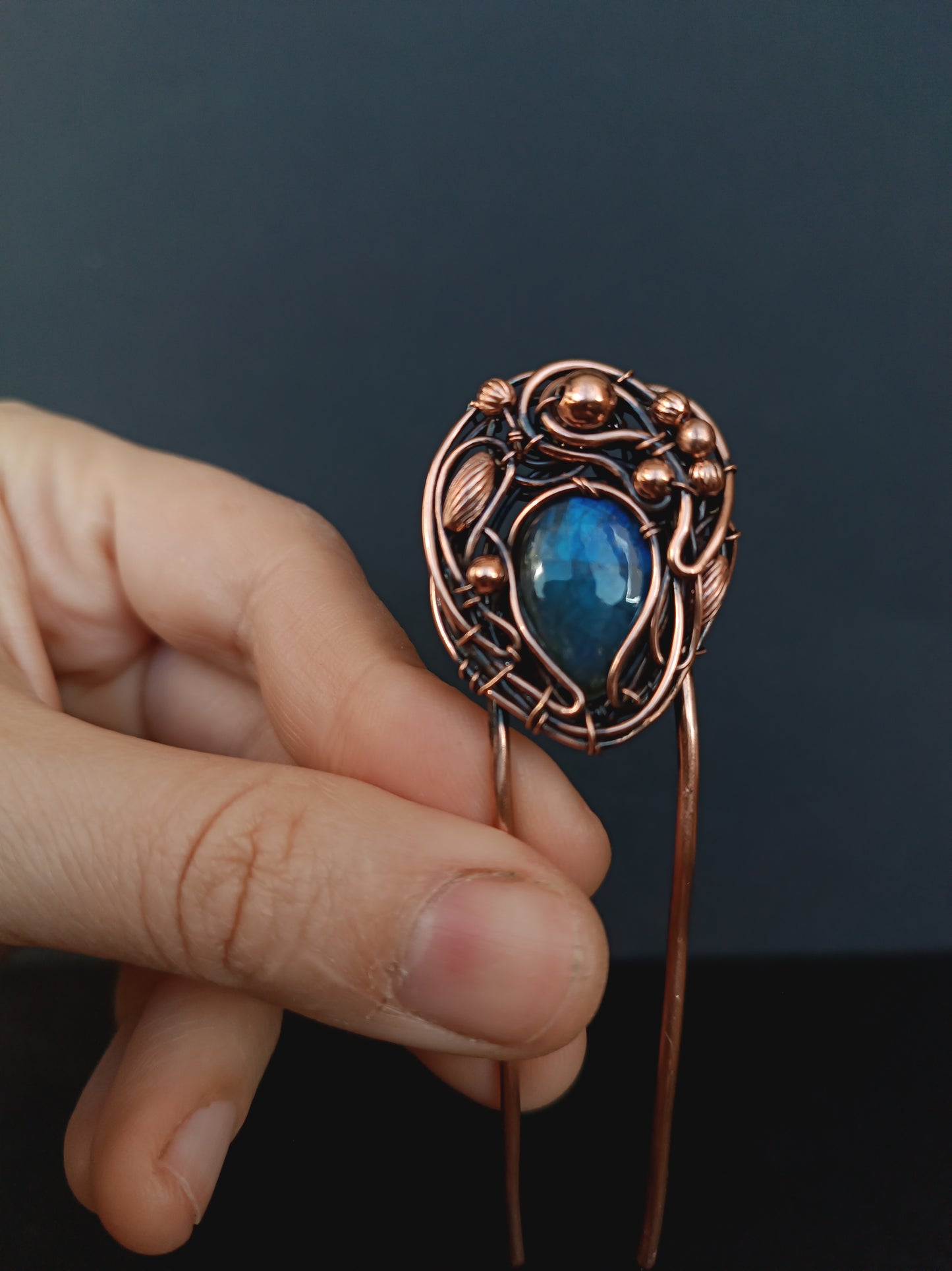 Tear drop blue labradorite hair pin