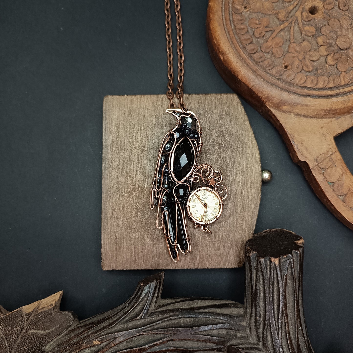 Raven and clock necklace π¦ββ¬π¦