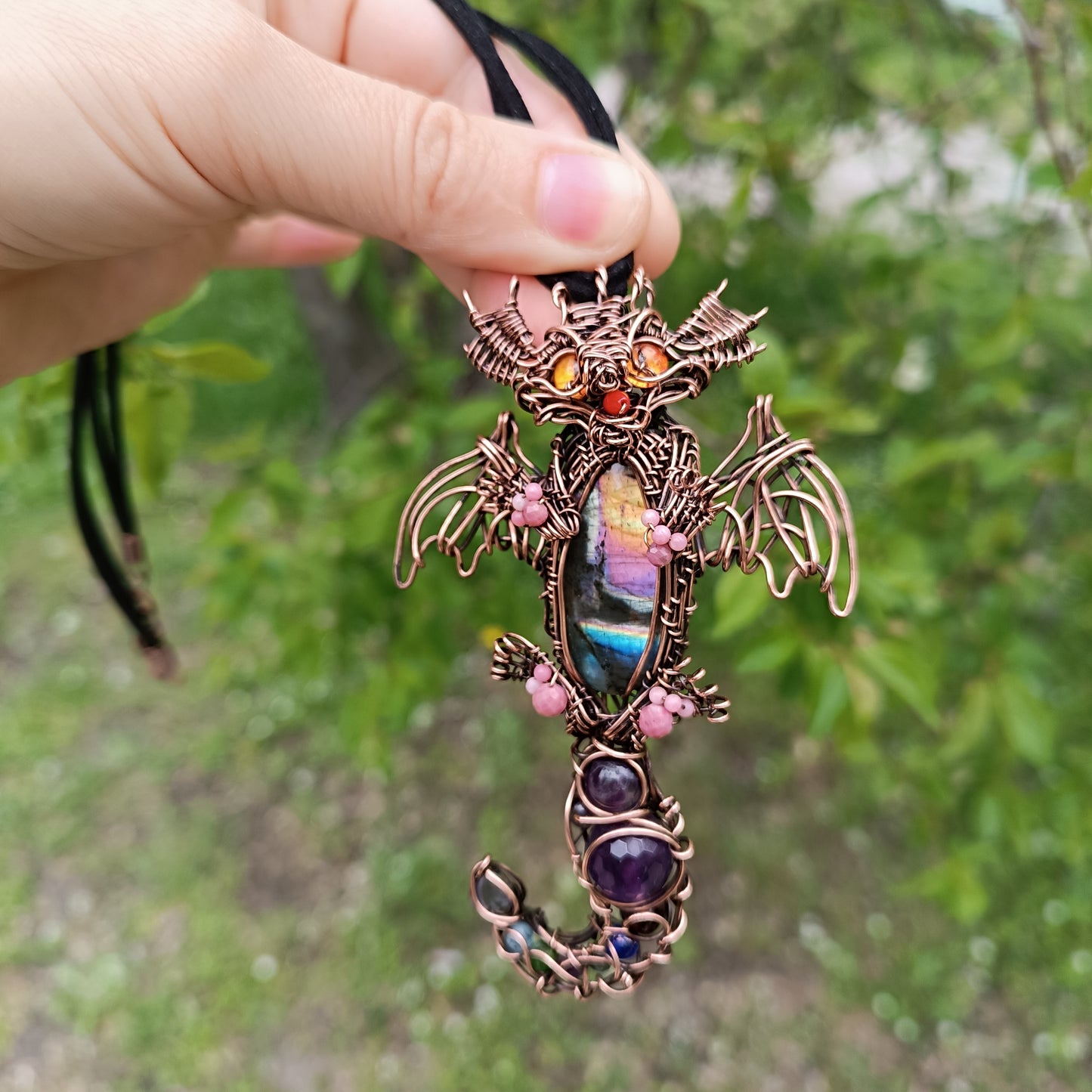 Little drago with rainbow tummy. Necklace.