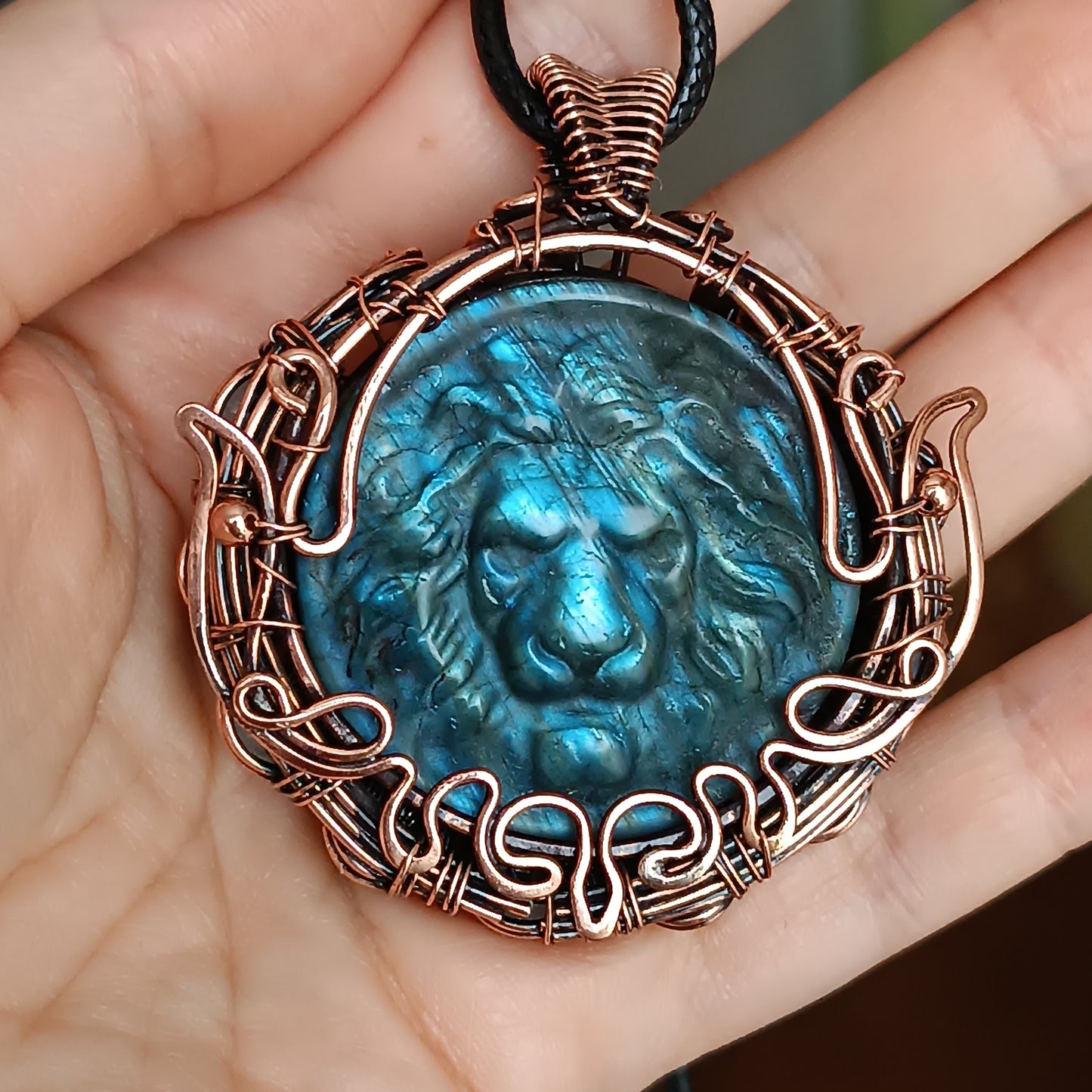 Regal lion. Blue labradorite necklace