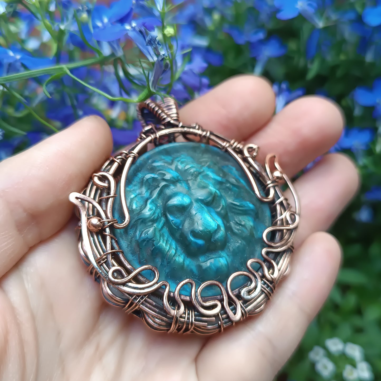 Regal lion. Blue labradorite necklace