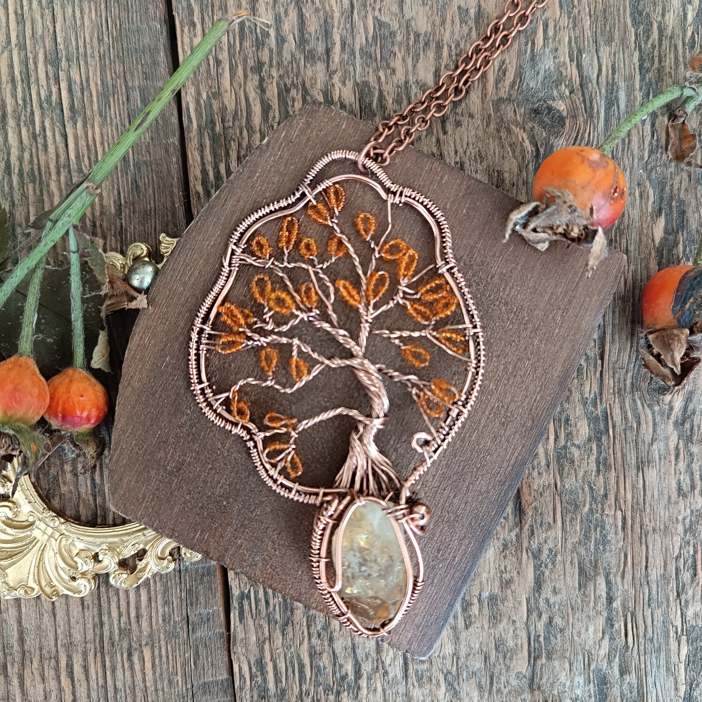 Citrine tree of life necklace