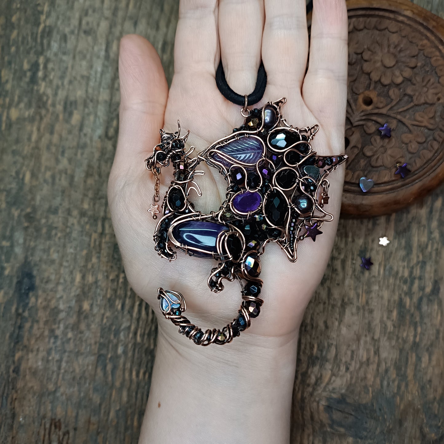 Purple night keeper. Dragon necklace.