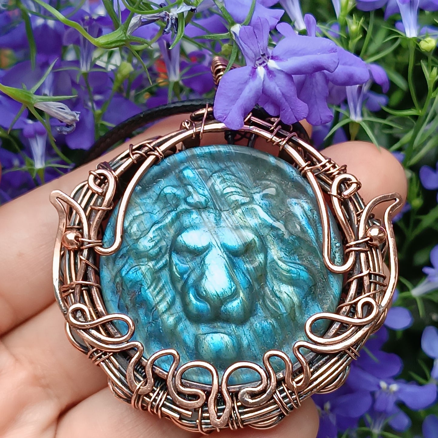 Regal lion. Blue labradorite necklace