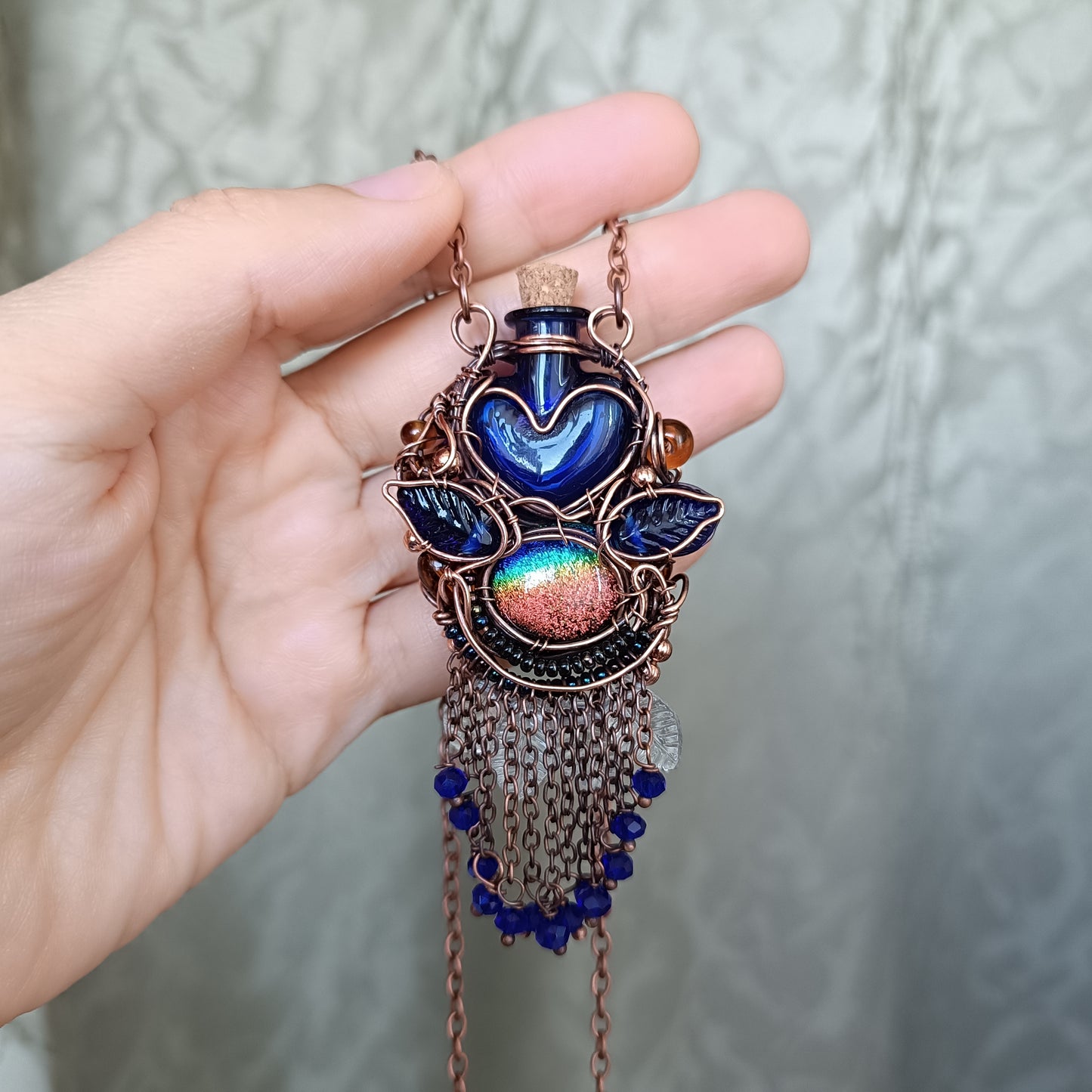 Blue autumn vial necklace