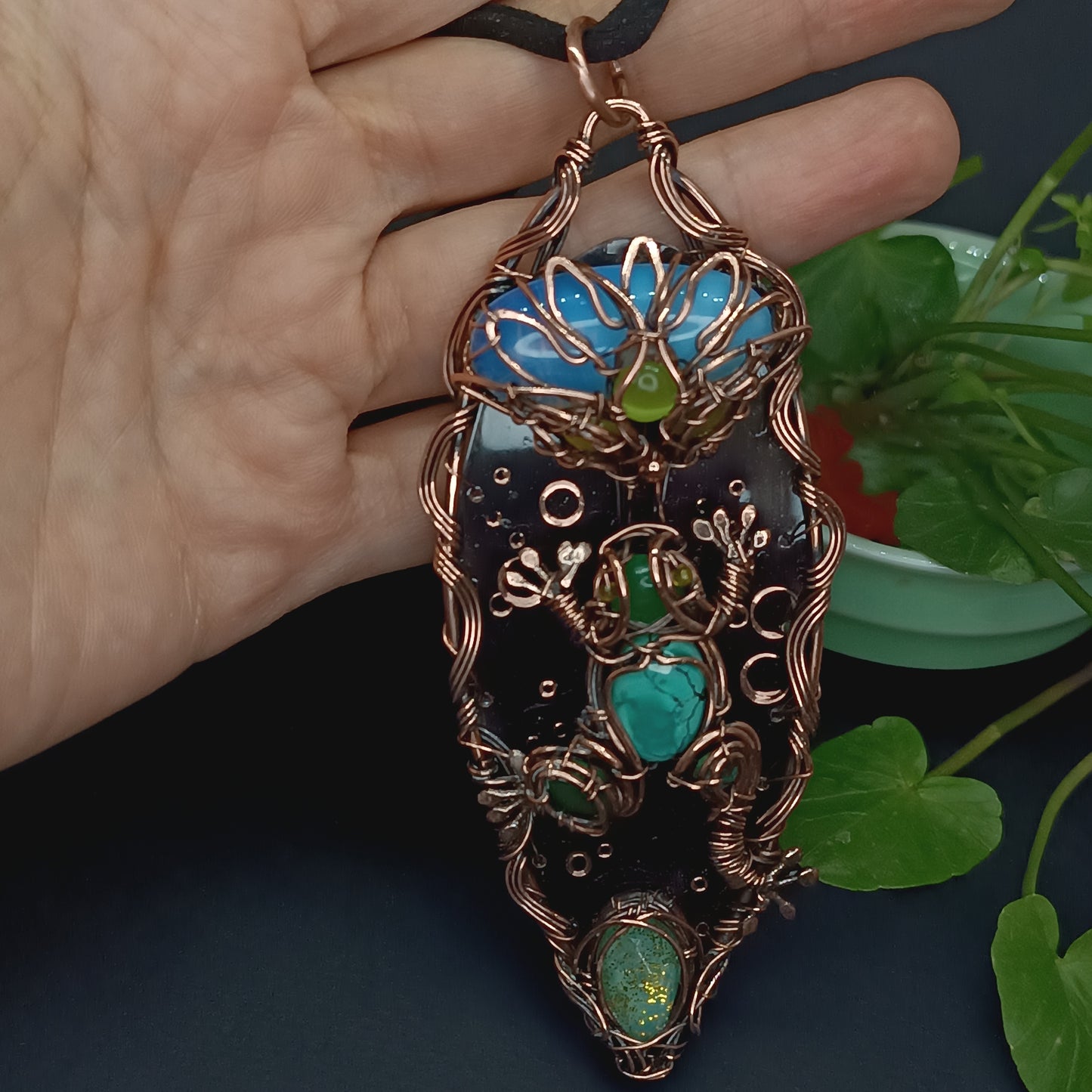Frog and water lily necklace