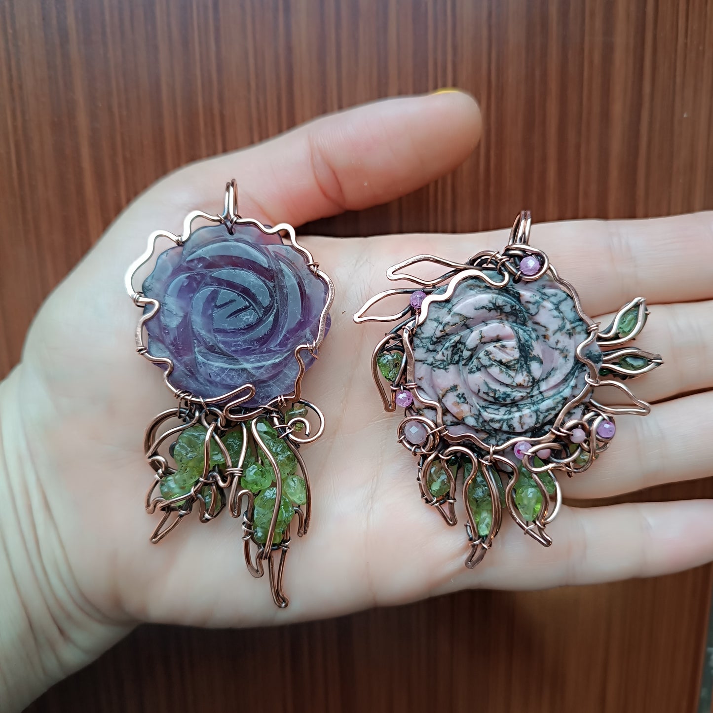 Two rose pendants. Made to order.