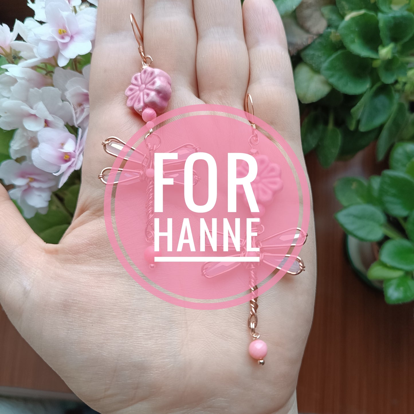 For Hanne. Spring dragonfly dangling earrings