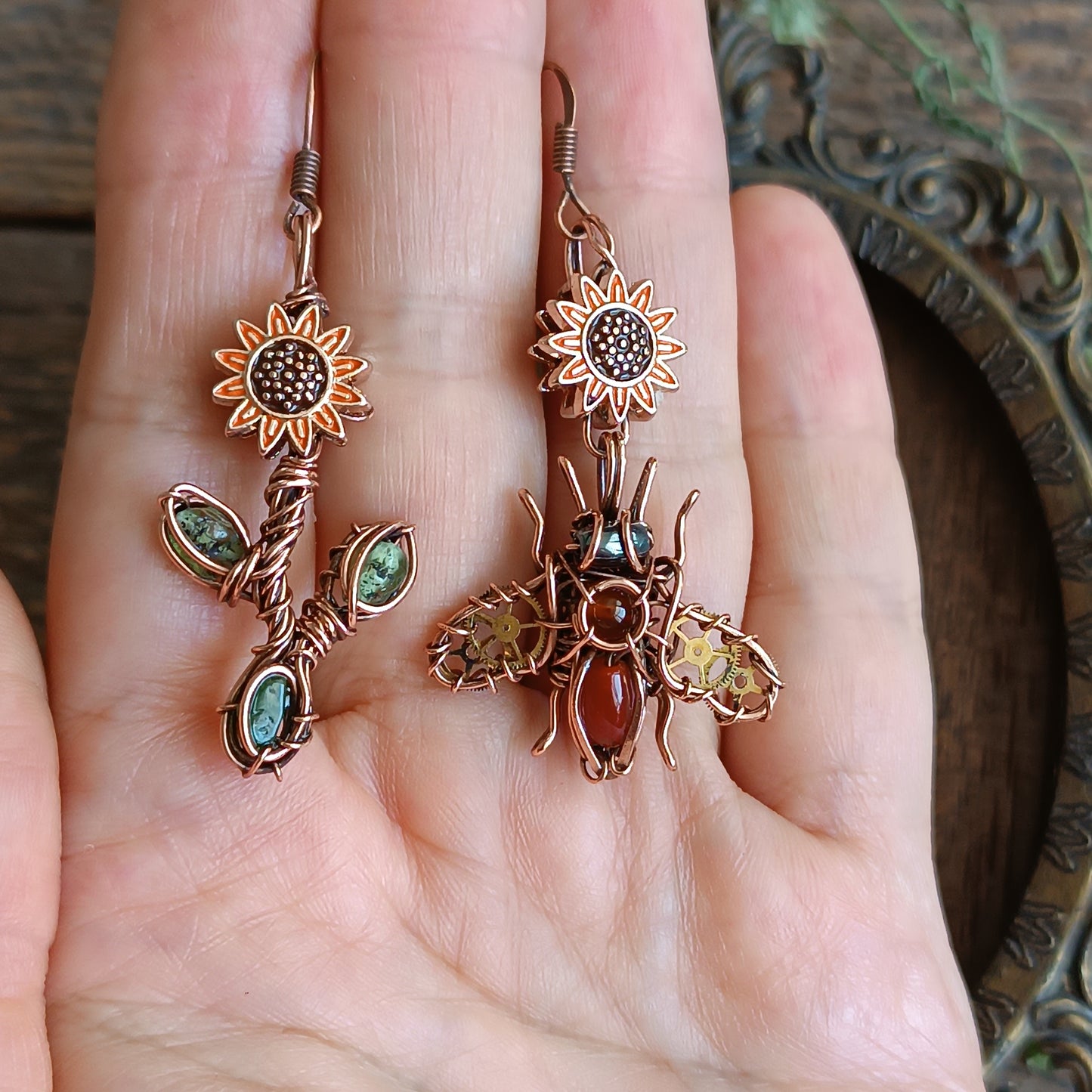 Sunflower honey bee earrings