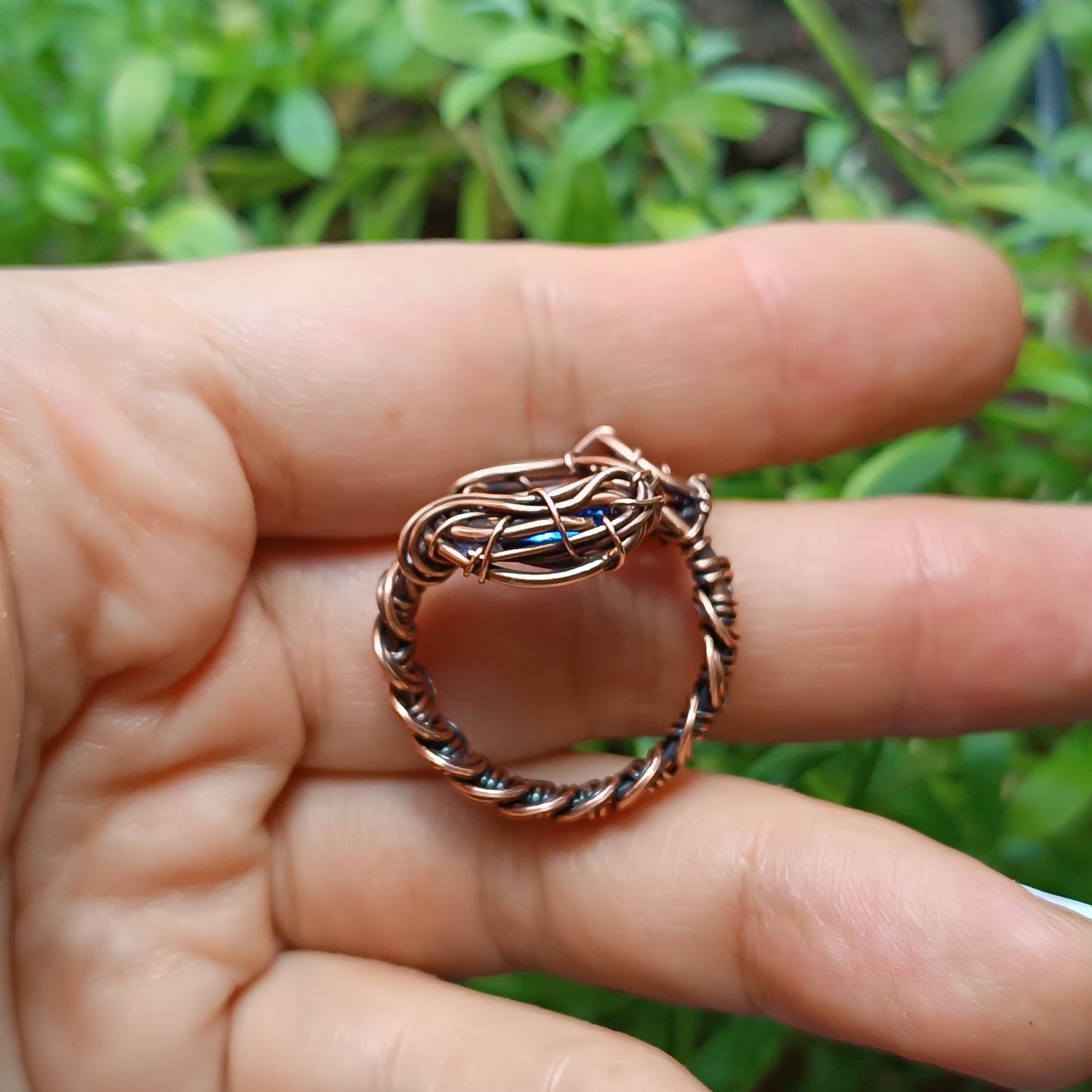 Red and blue CZ ring. Adjustable